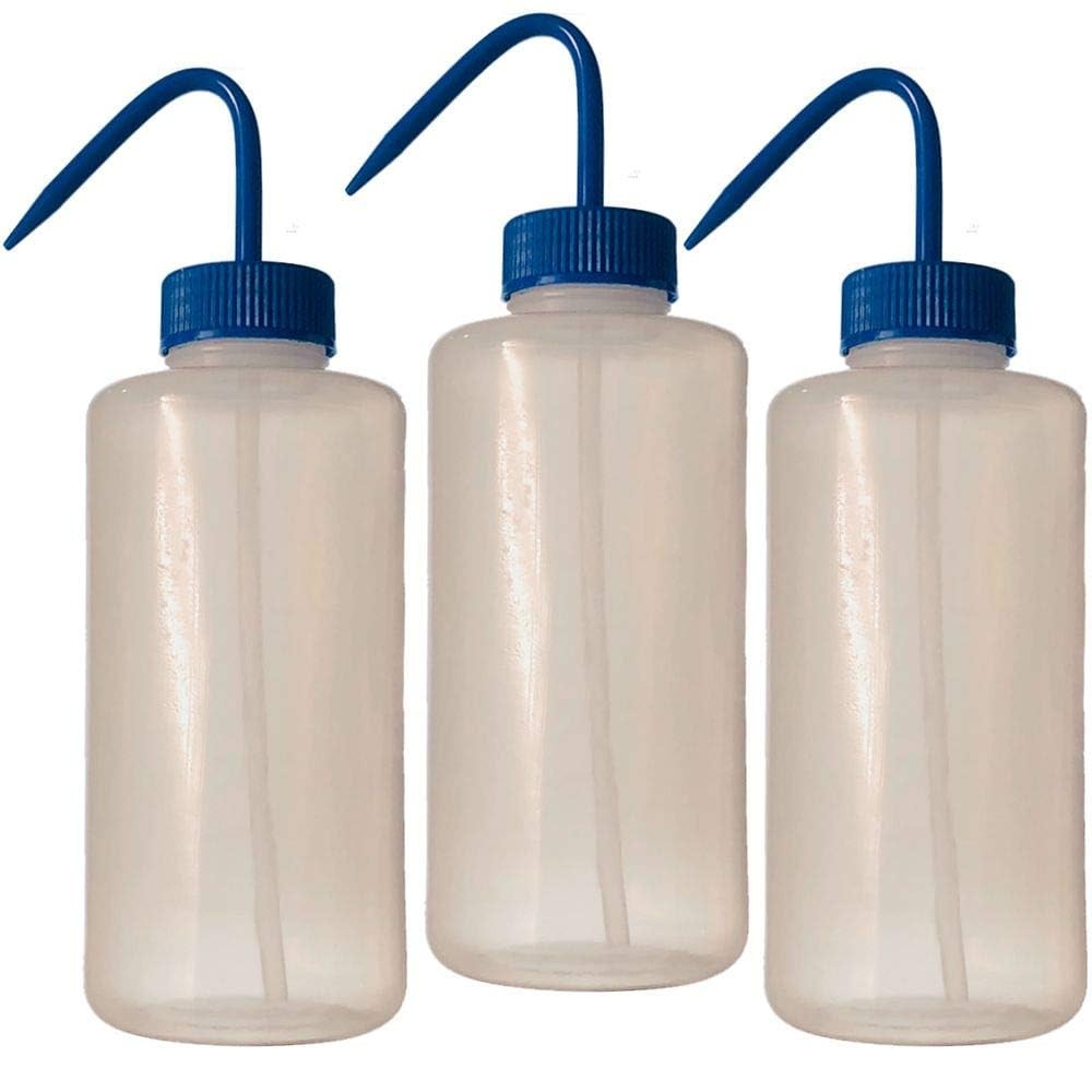 1000ml Wash Bottle, Wide Mouth with Blue Closure, LDPE, (Pack of 3)