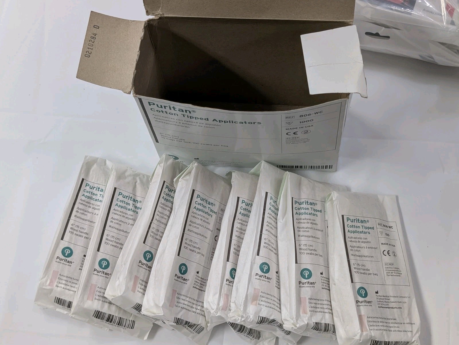 Puritan 806-WC Cotton Tipped Applicators 6″ Wood Handle 800ct 8 Bags x 100 USA