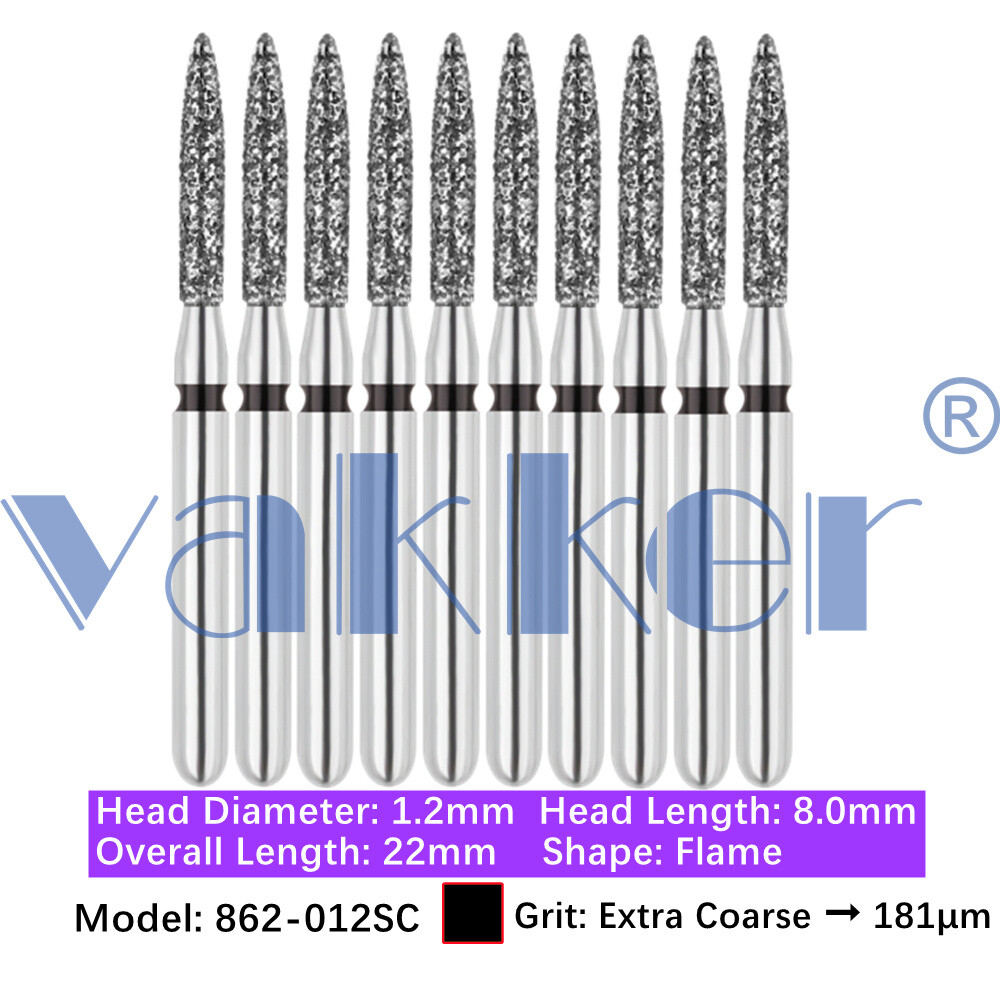 Vakker 10pc/pk Dental Diamond Burs Flame Shape Diamond Bur