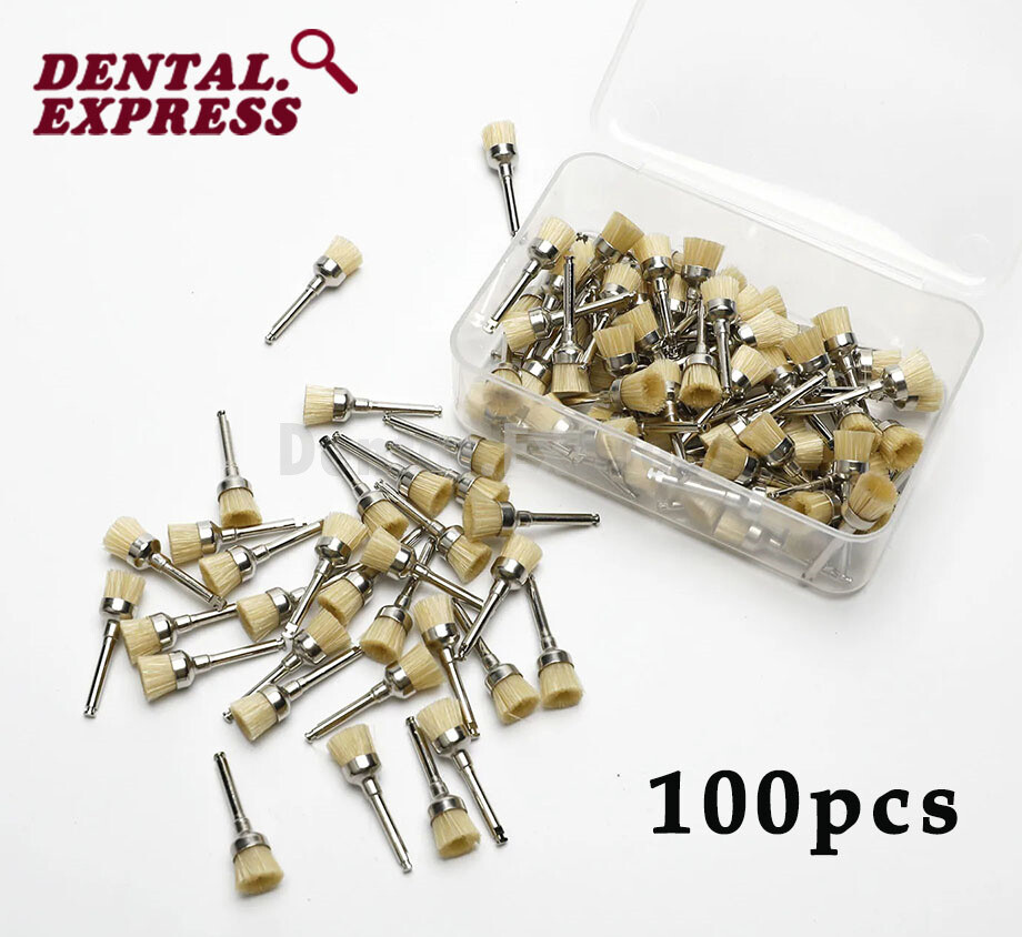 100pc Dental Nylon Bristle Polishing Brush Flat Latch Prophy Polisher Disposable