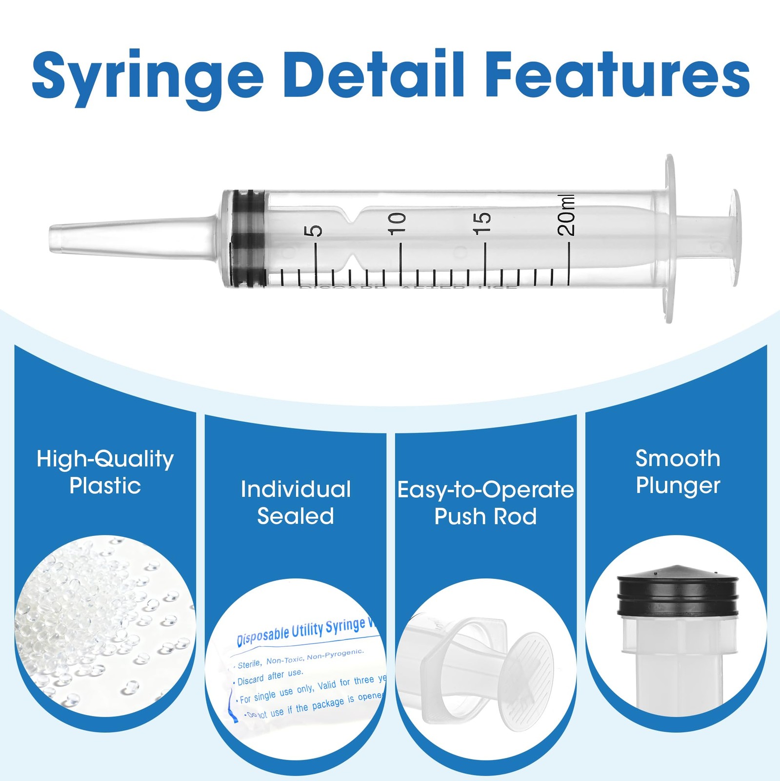 20mL Plastic Syringe for Liquid – 3 Pack Large Syringes with Adapter White