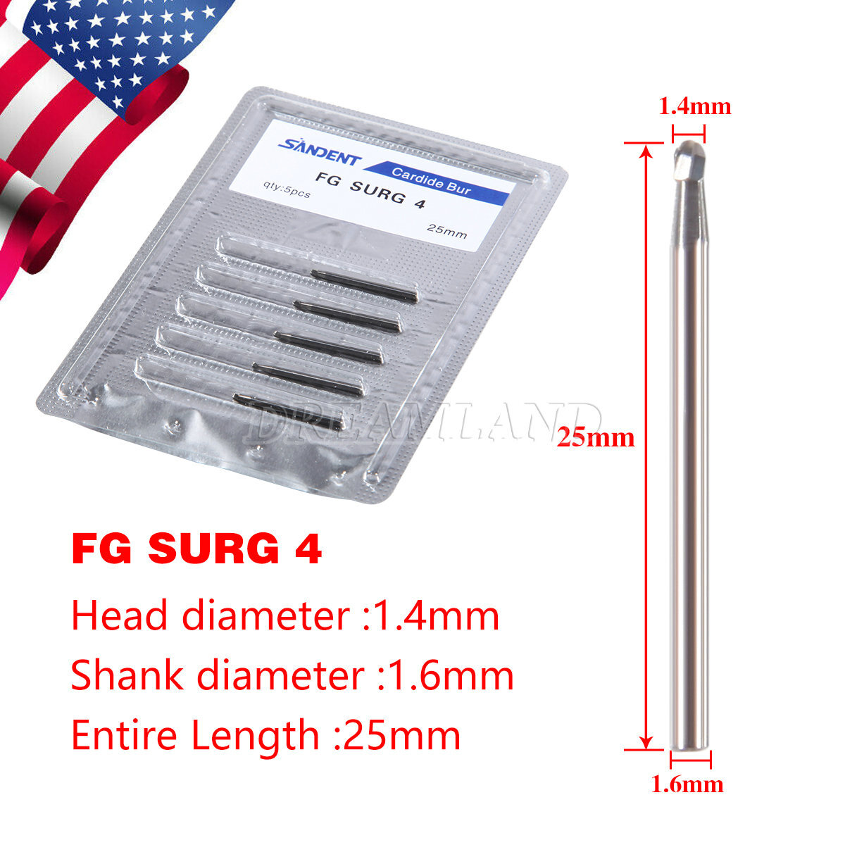 FG #4 SL (Surgical Length Burs) Round Carbide Dental Bur FG4