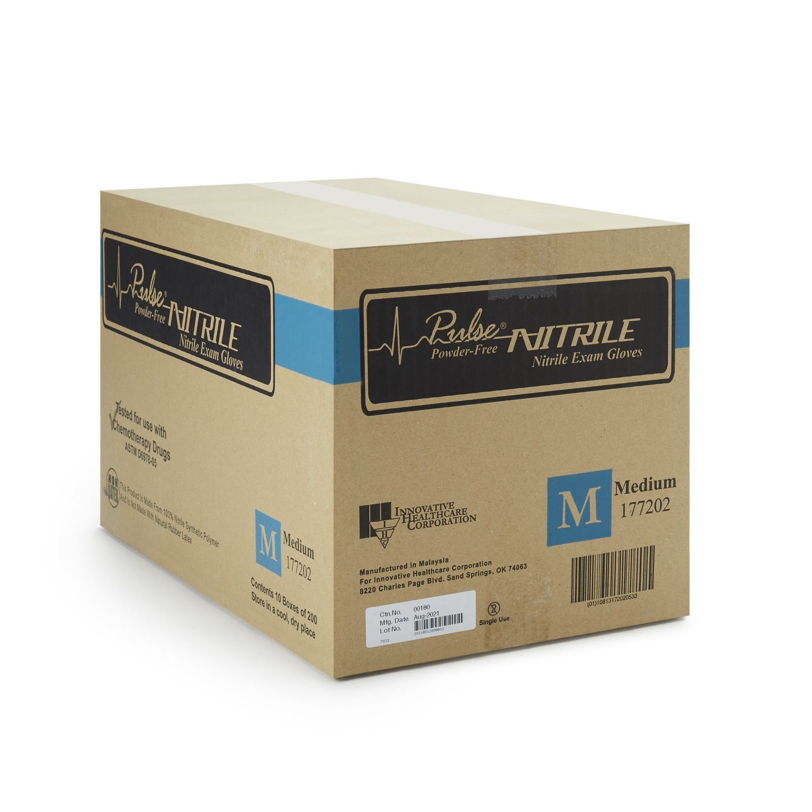 Pulse® Nitrile Exam Glove, Medium, Aqua Blue-Case of 2000