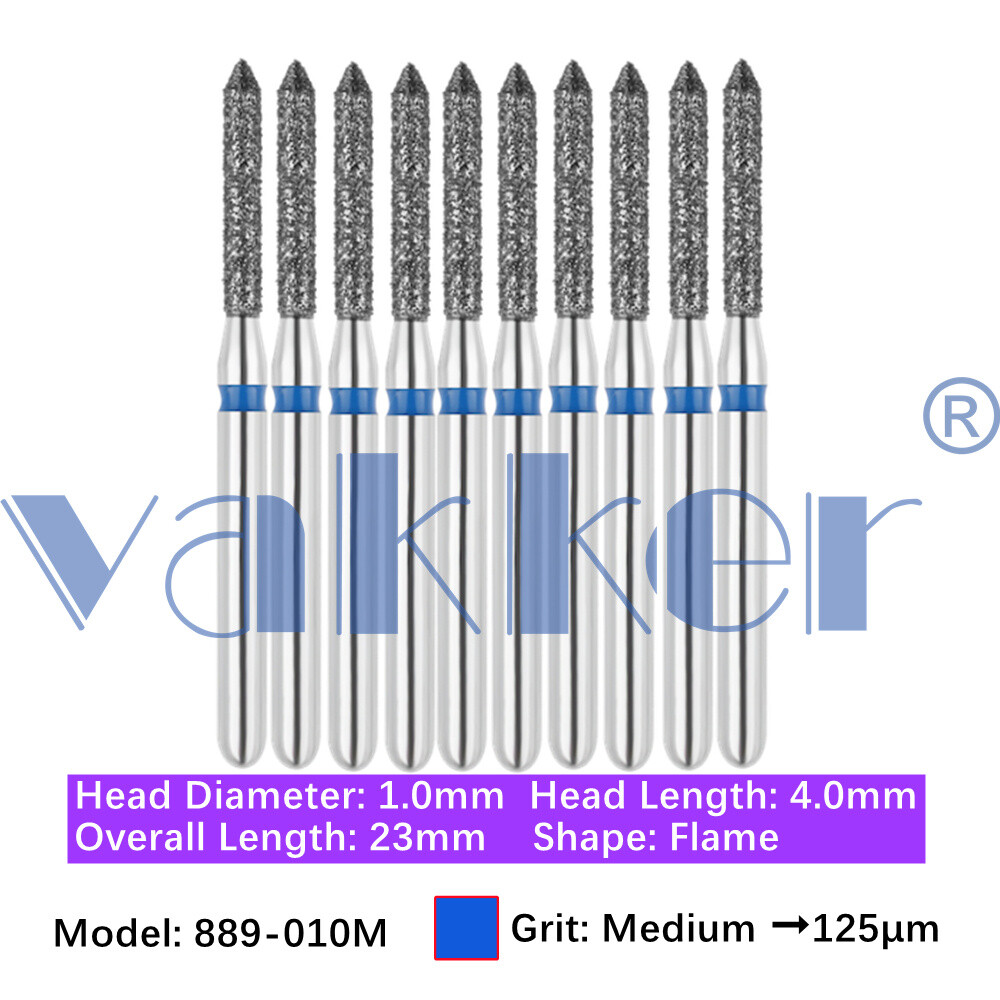 Vakker 10pc/pk Dental Diamond Burs Flame Shape Diamond Bur