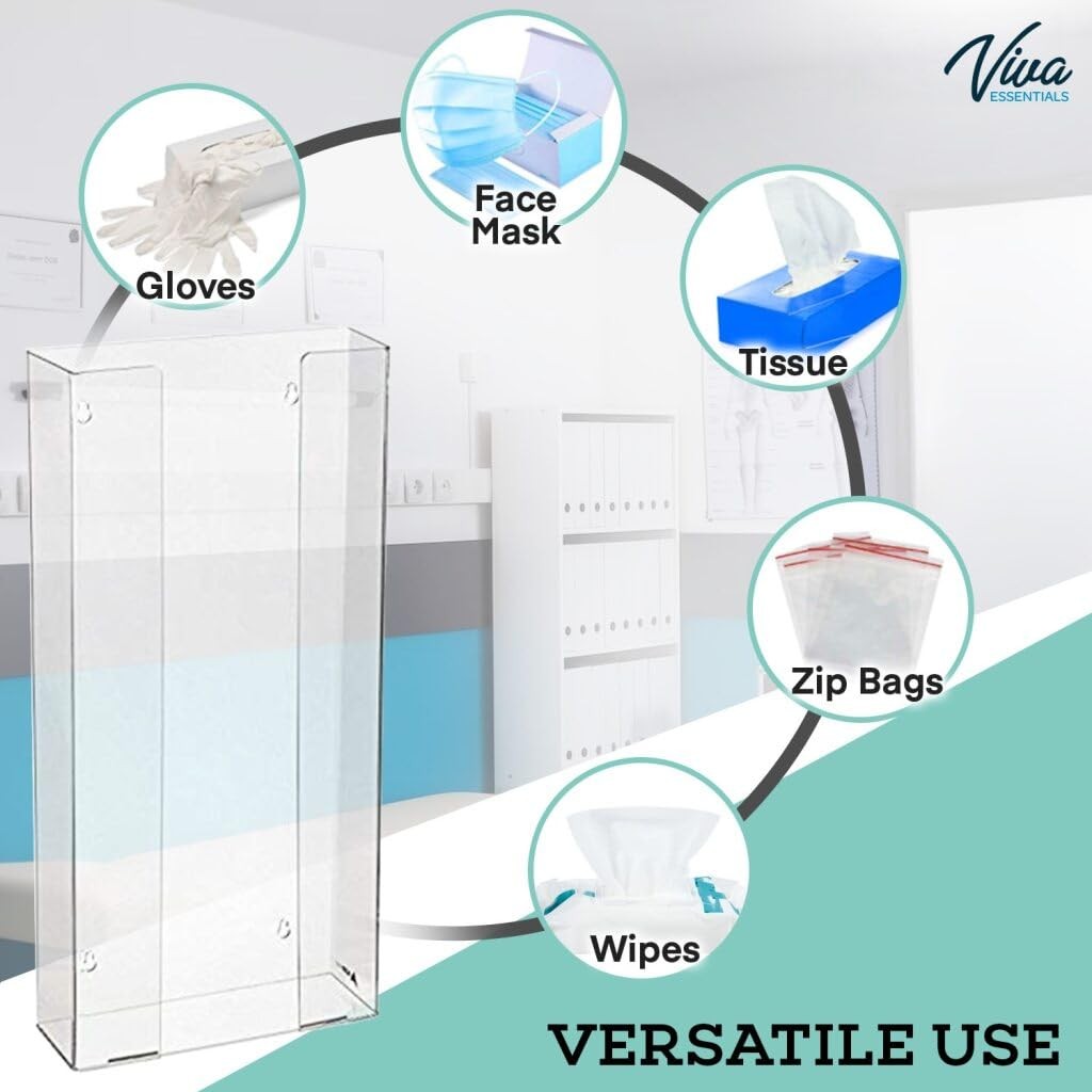 VivaEssentials Quad Glove Holder, Wall Mount or Standing Clear Acrylic Glove …
