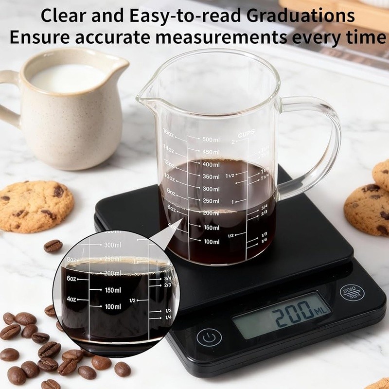 Borosilicate Glass Measuring Cup V-Spout Acid Alkali Resistant Easy Clean 500ml
