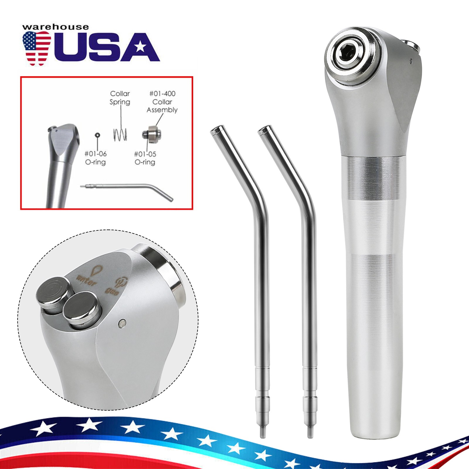 Dental Air Water Spray Triple Syringe Solid Alloy /Plastic Nozzles/Tips/Tubes US