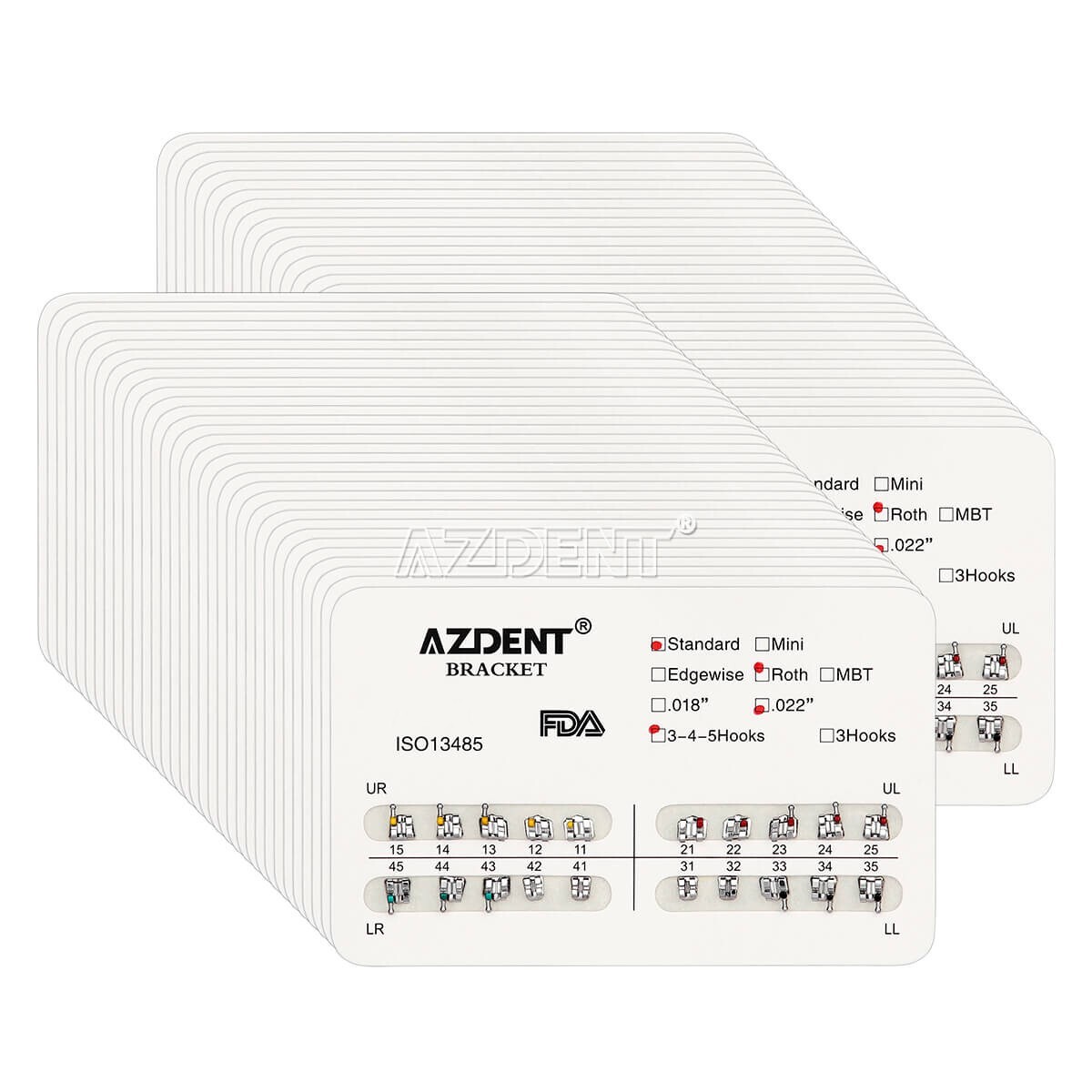 20 Packs AZDENT Dental Orthodontic Brackets Standard Roth 022″ Slot Hooks 3-4-5