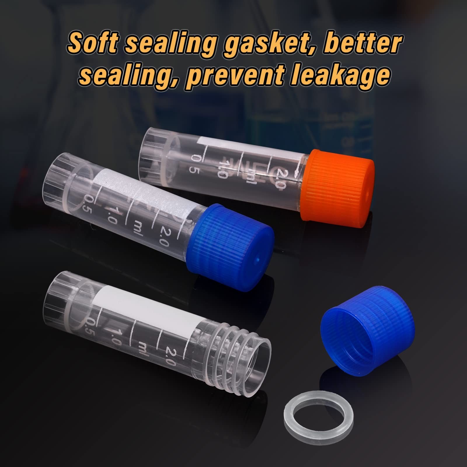 NAOEDEAH 100 Pcs 2ml Plastic Vials with Caps – Lab & Test Blue, Orange