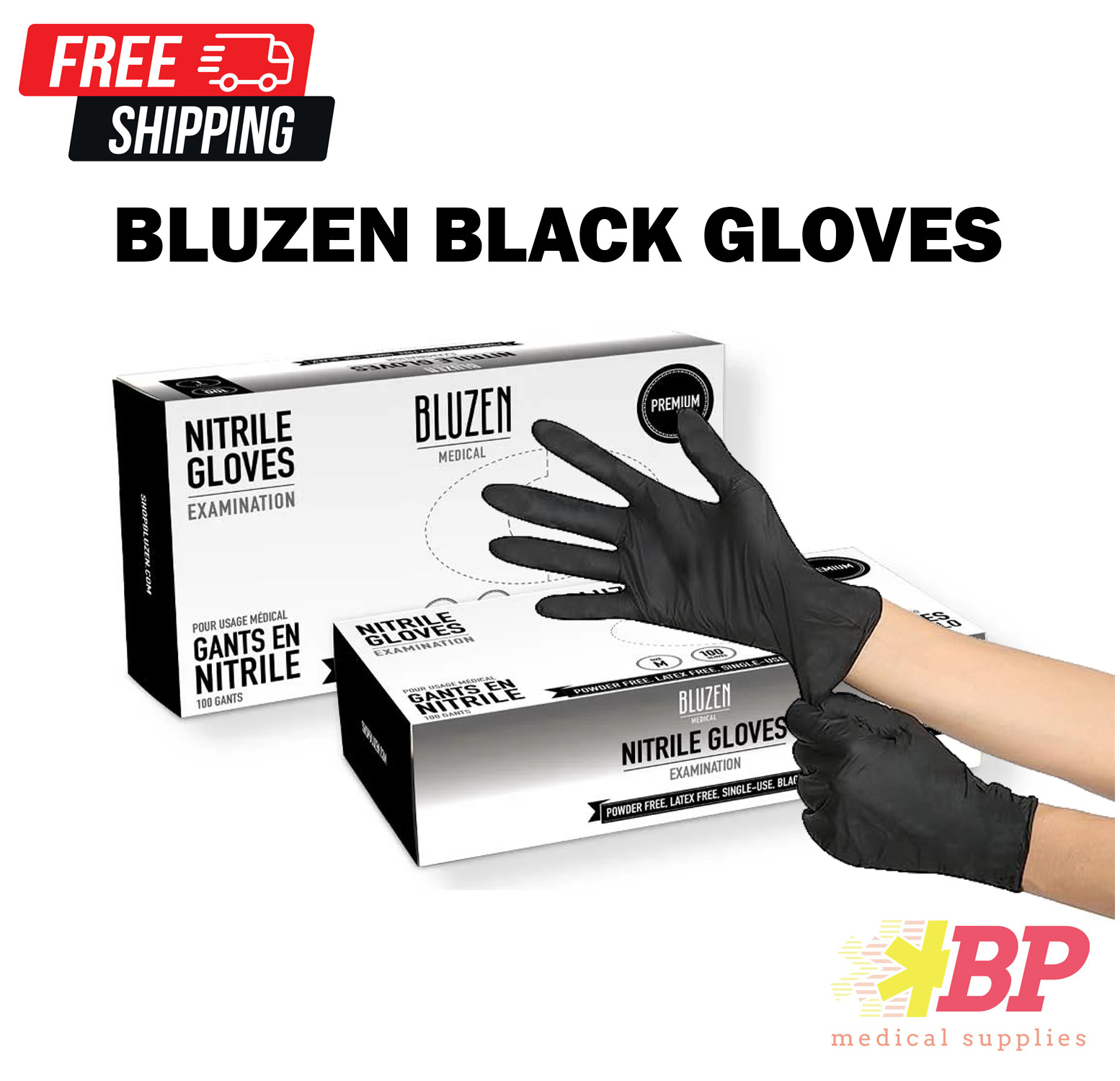 BluZen Disposable Nitrile Gloves Medical Black Latex – 100CT