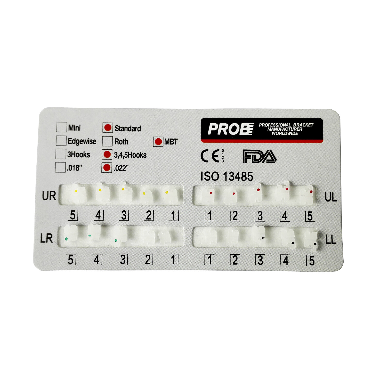Dental PROB Orthodontic Ceramic Brackets Braces Standard MBT 022 Slot 345 hooks