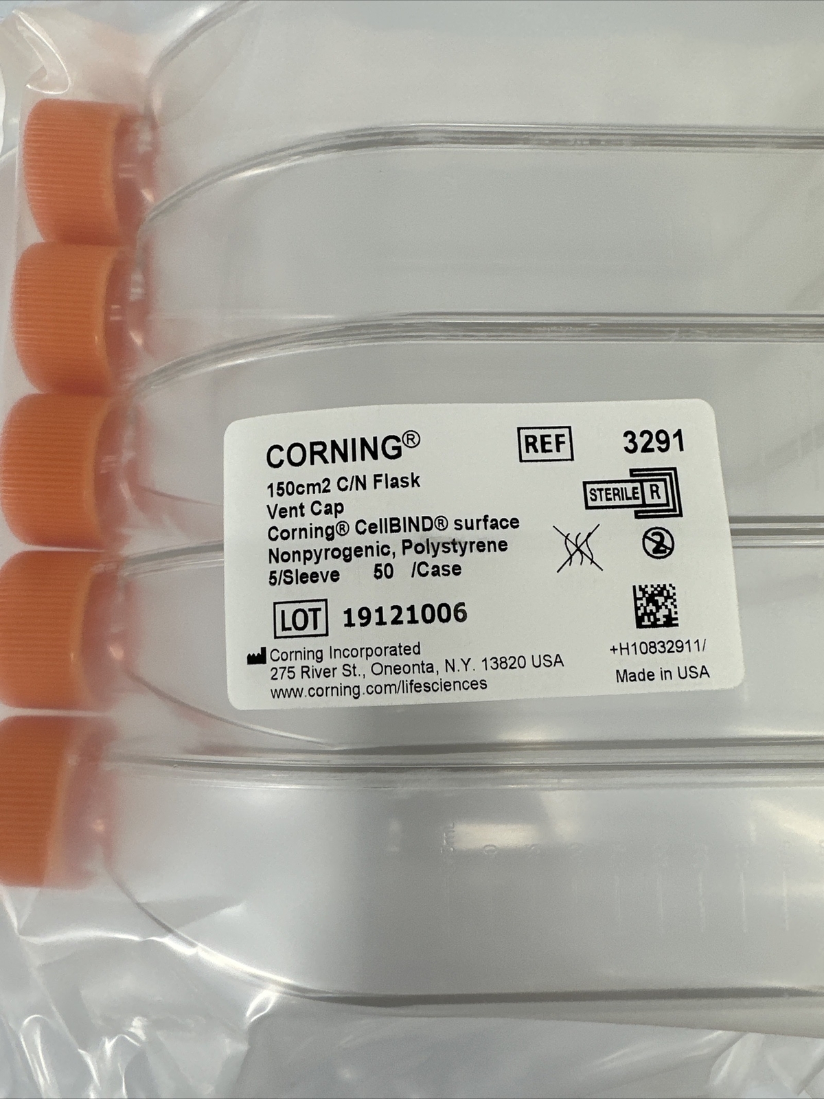 5 PACK Corning 3291 CellBIND 150cm² U-Shaped Canted Neck Cell Culture Flask NEW
