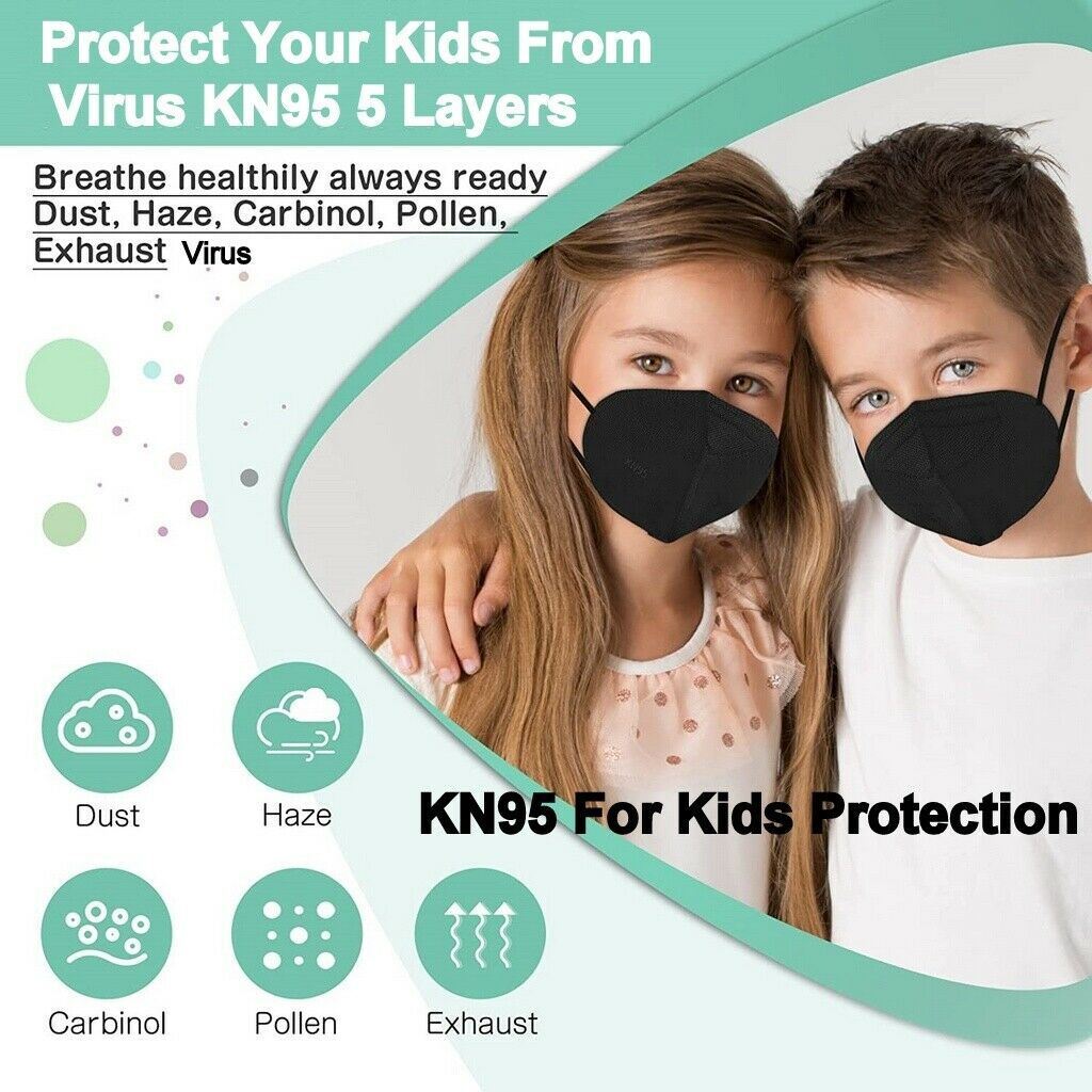 3/200 Child Kids Disposable Black KN95 Face Mask 5 Layer C.E Approval FFP2 96%