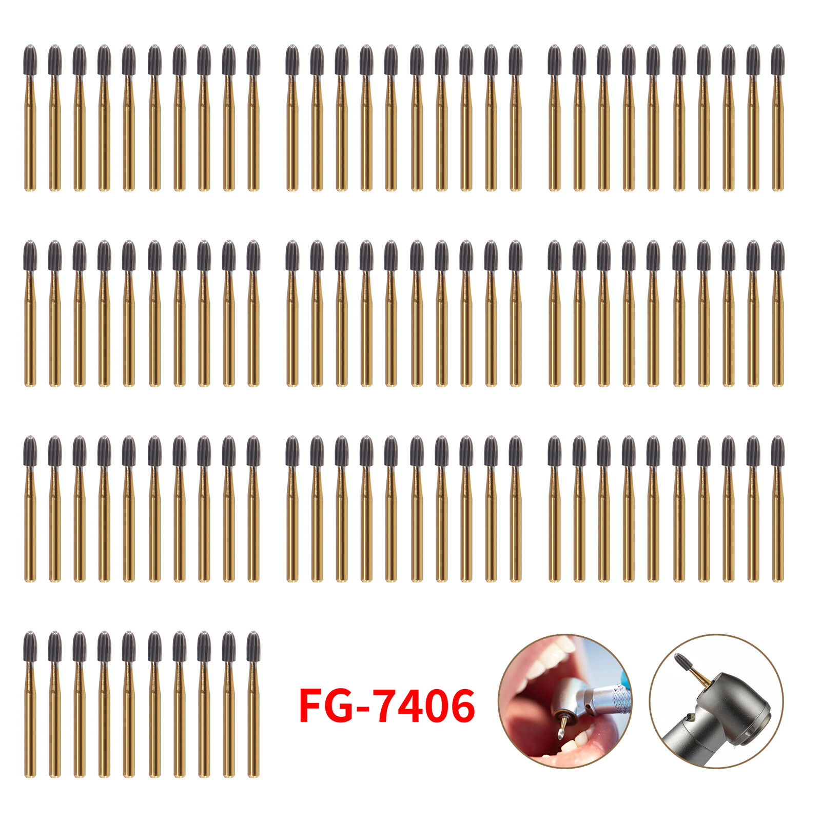 10Set Dental Tungsten Steel Carbide Burs FG 7406 Burs for High Speed Handpiece
