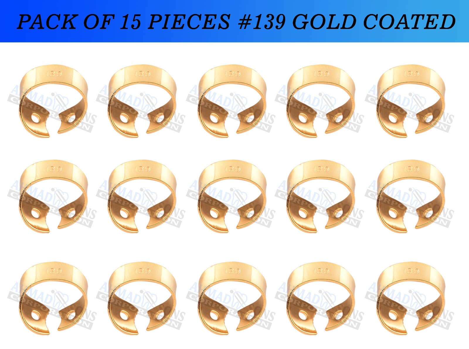 15 PCS Endodontic Rubber Dam Starter Clamps #139 Dental Instruments Gold Coated