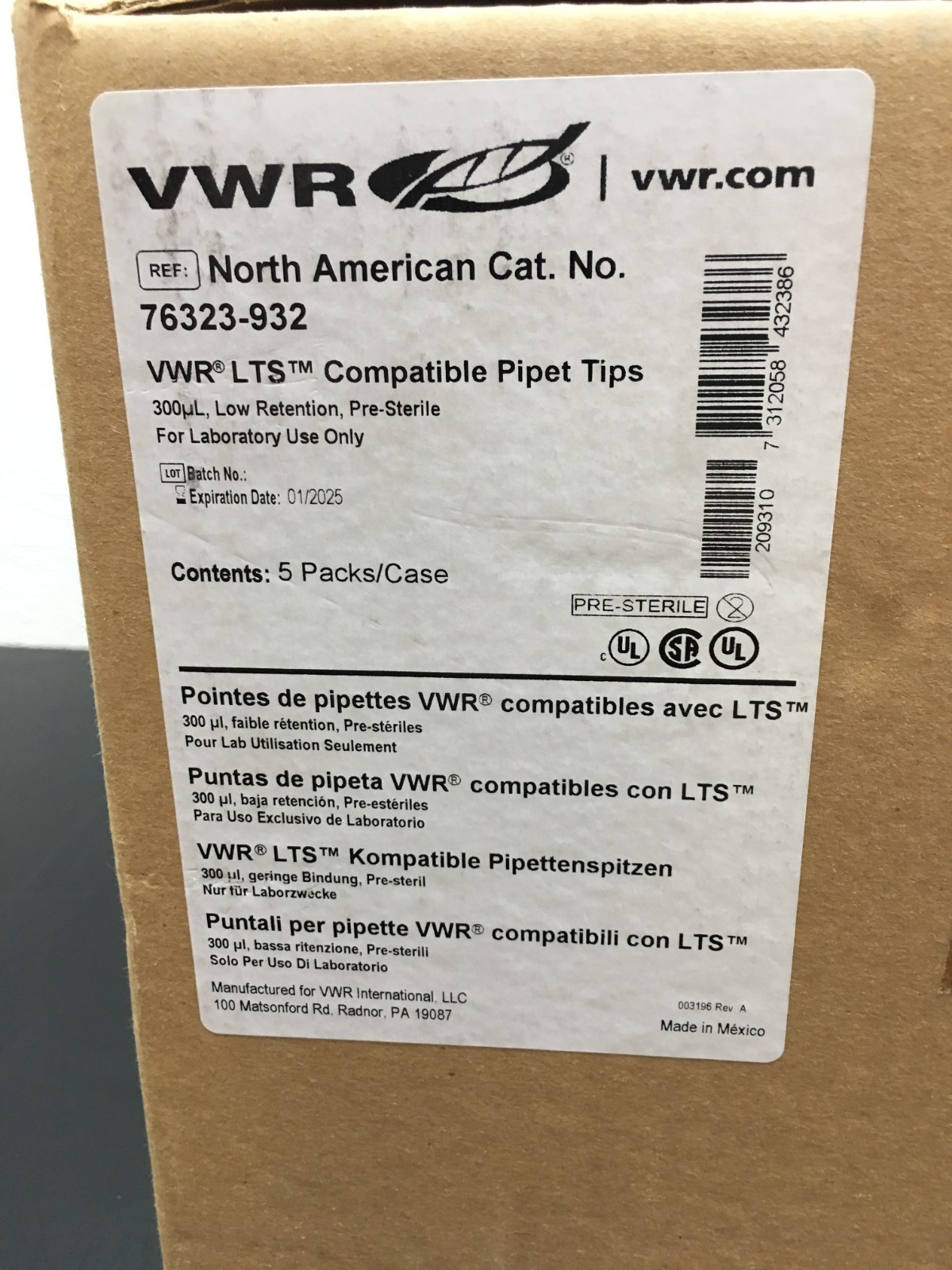 VWR REF 76323-932 LTS Compatible Pipette Tips 300µL Lot 4 PKS
