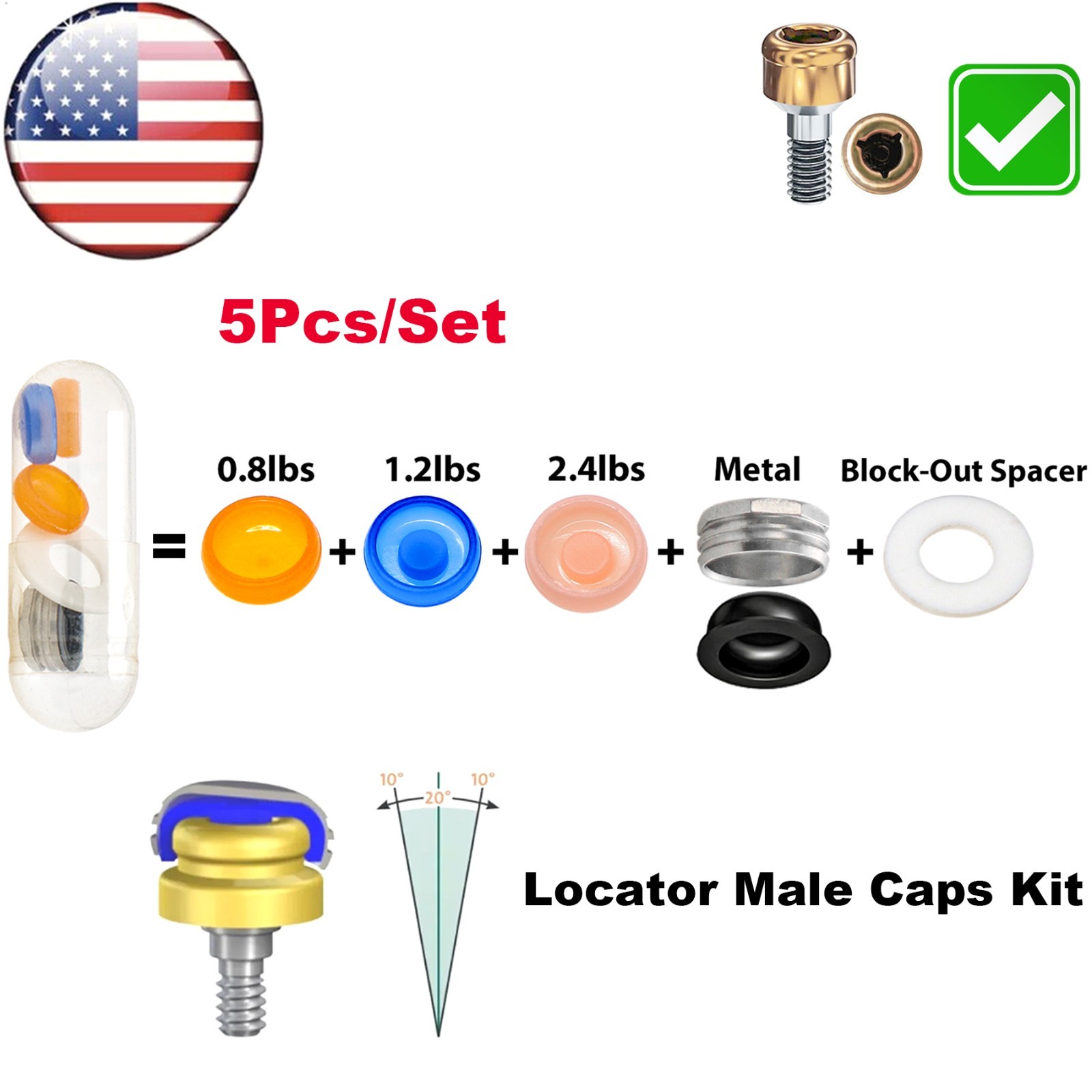 US Dental Locator Core Tool Insertion Overdenture Implant Strong Retention Caps