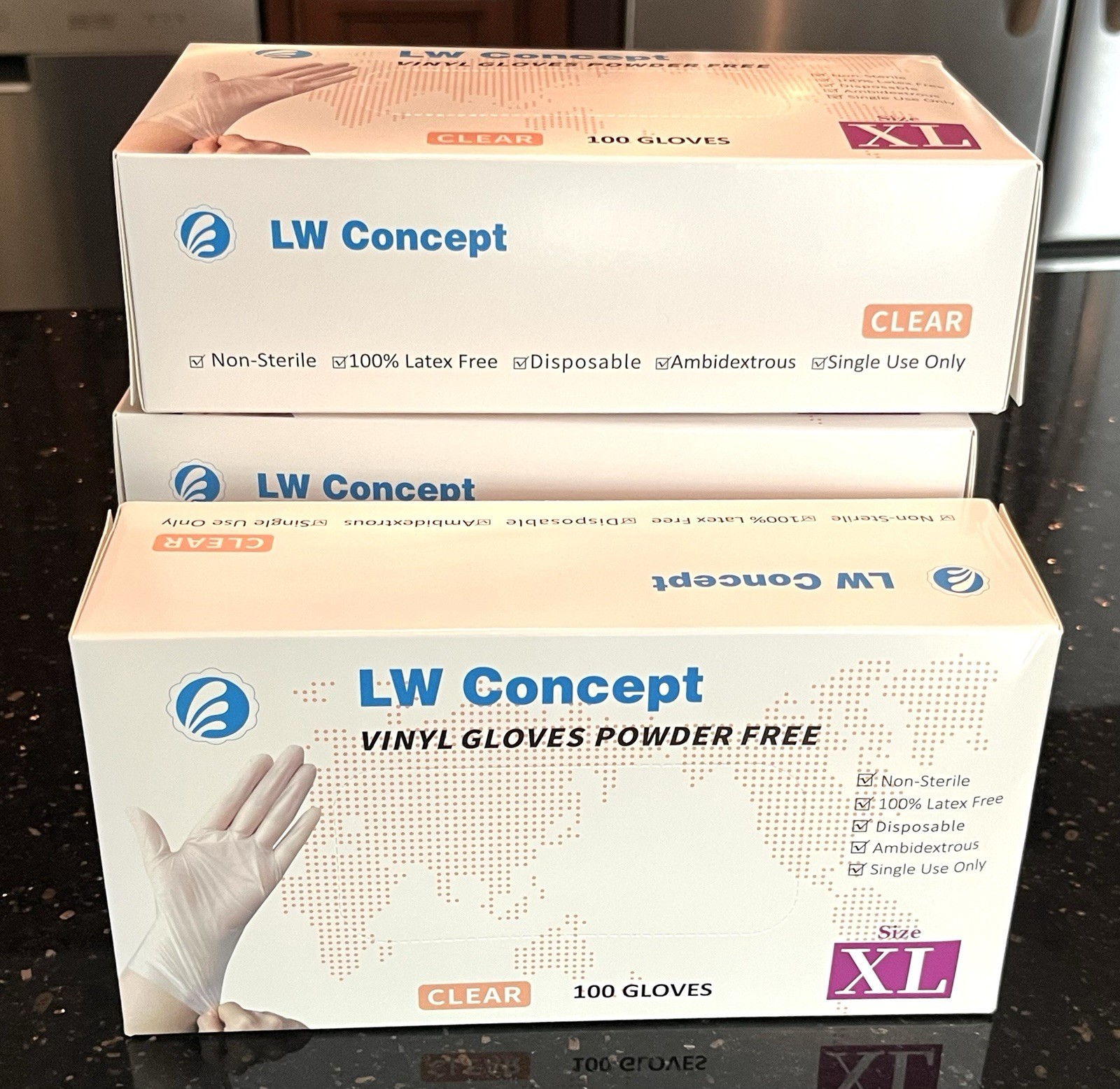LW Concept Disposable Clear Vinyl Gloves XL 100/box Powder Free Lot of 4