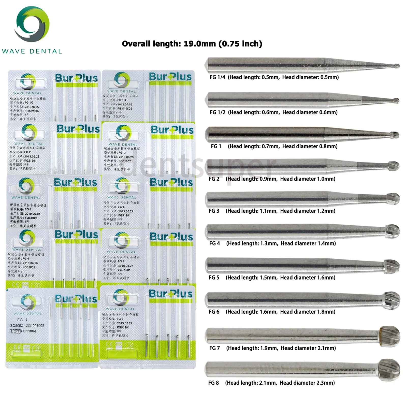 Wave Dental Carbide Burs FG Round For High Speed Handpiece 1/4 1/2 2 4 6 8 Prima