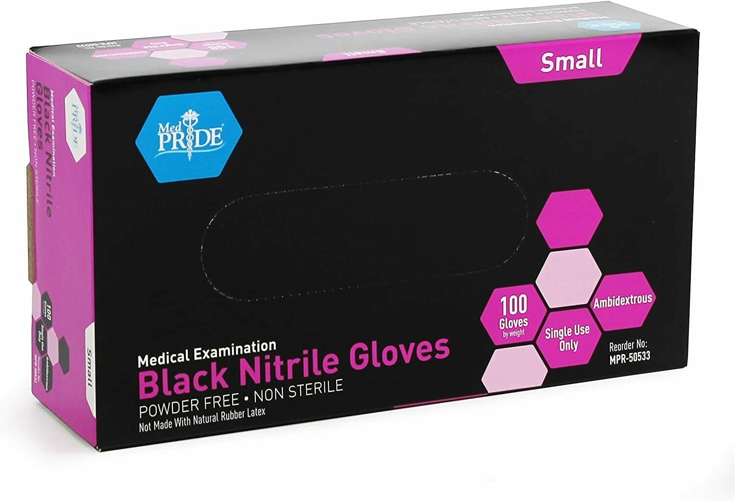 MedPride Medical Examination Nitrile Gloves,N/S Powder Free, Small-Black-1000/CS