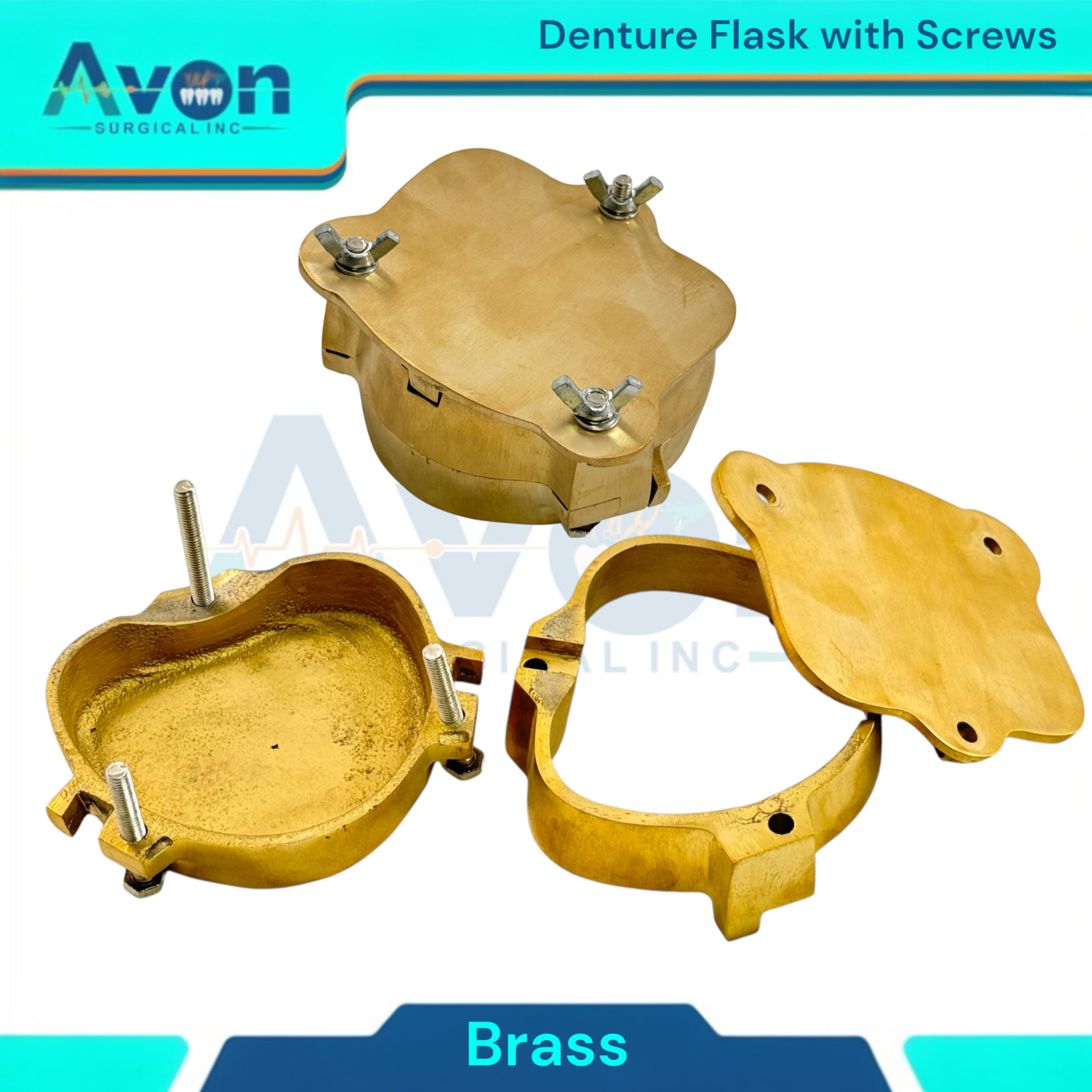 Denture Flask with Screws – Brass – Upper or Lower – Dental Ejector (1 Flask)