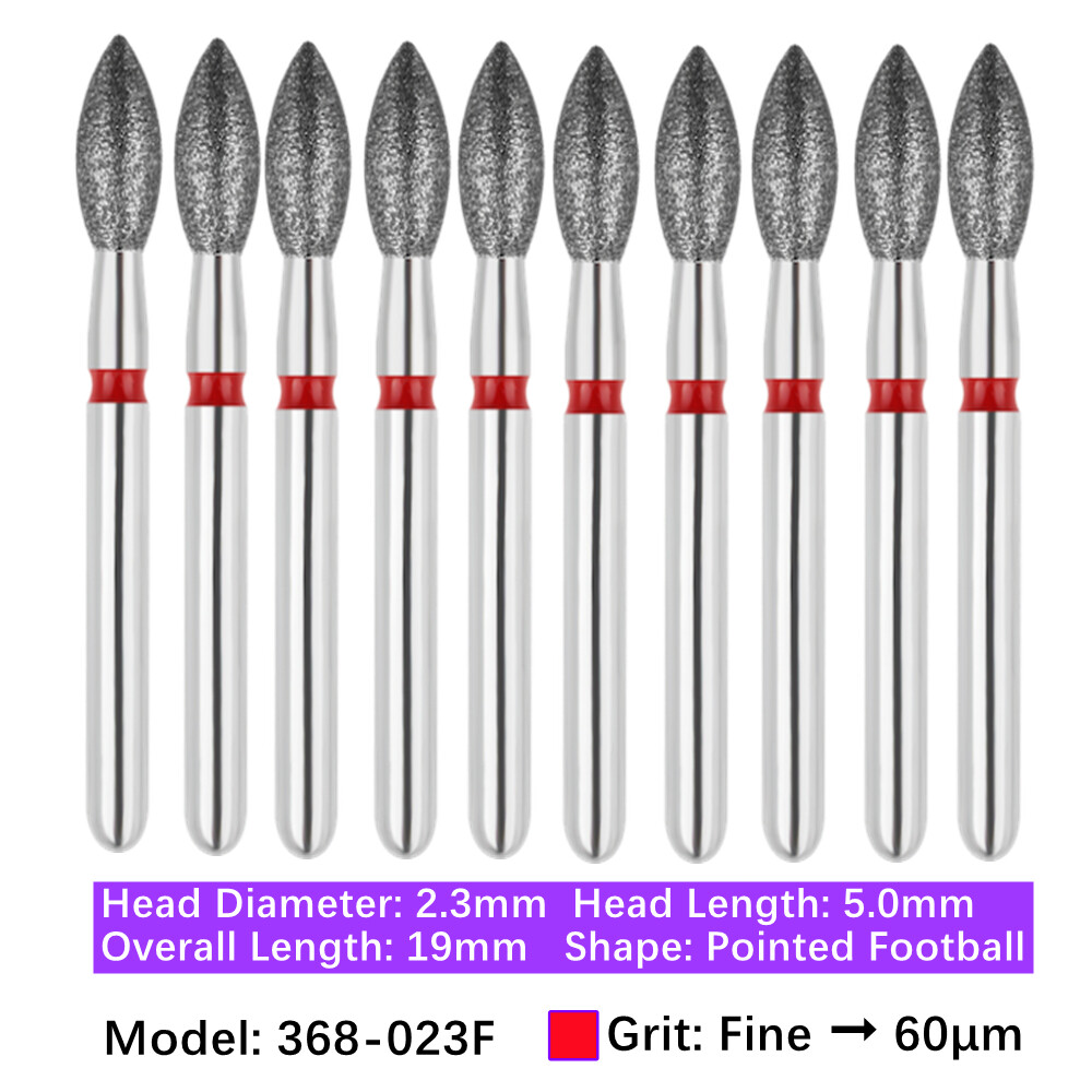 10/Pk Vakker Dental Football Diamond Burs 368-023F Friction Grip Fine Grit Bur