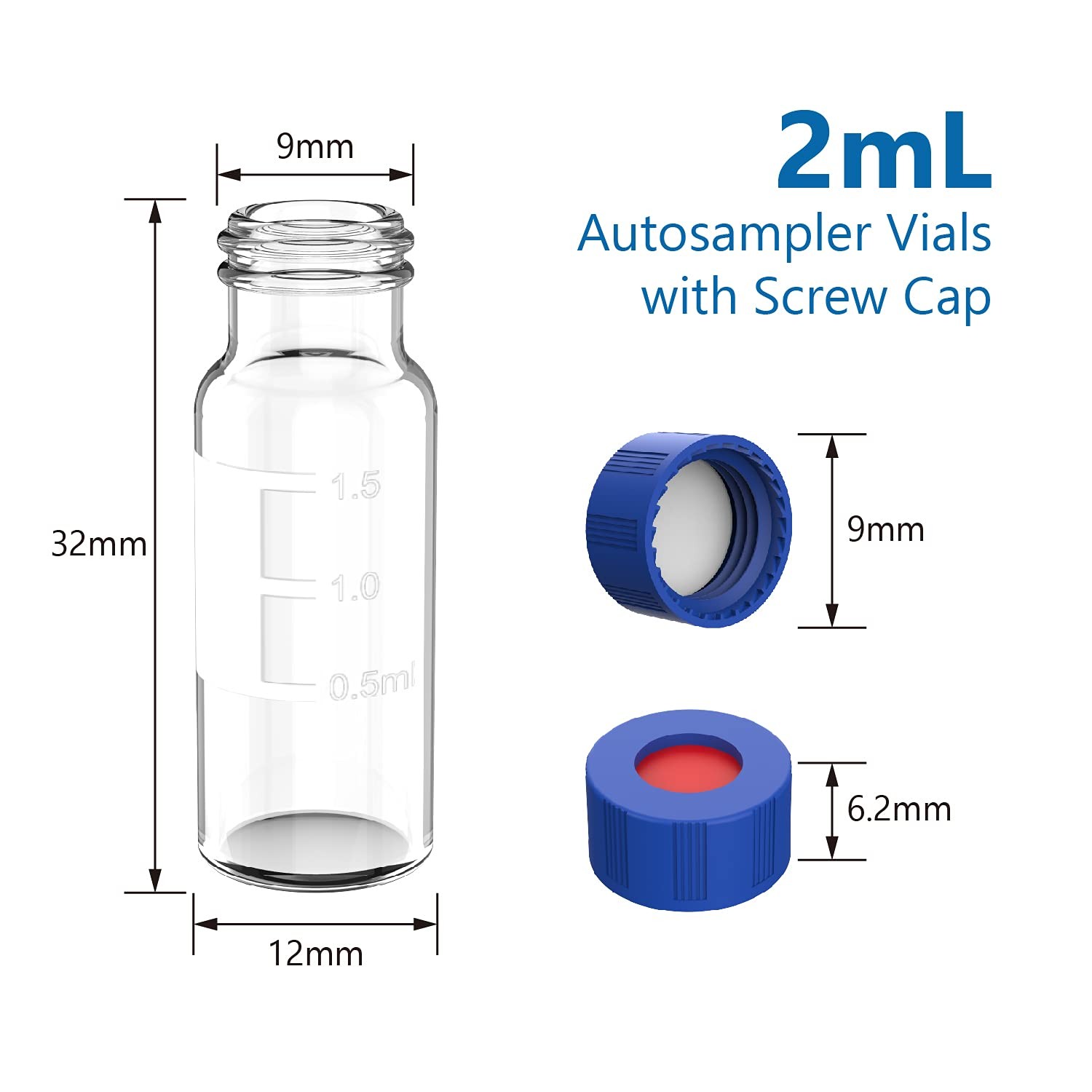 1000PCS 2ml Autosampler Vials w/ Screw Caps 9-425 Lab Vial Glass Bottle HPLC GC