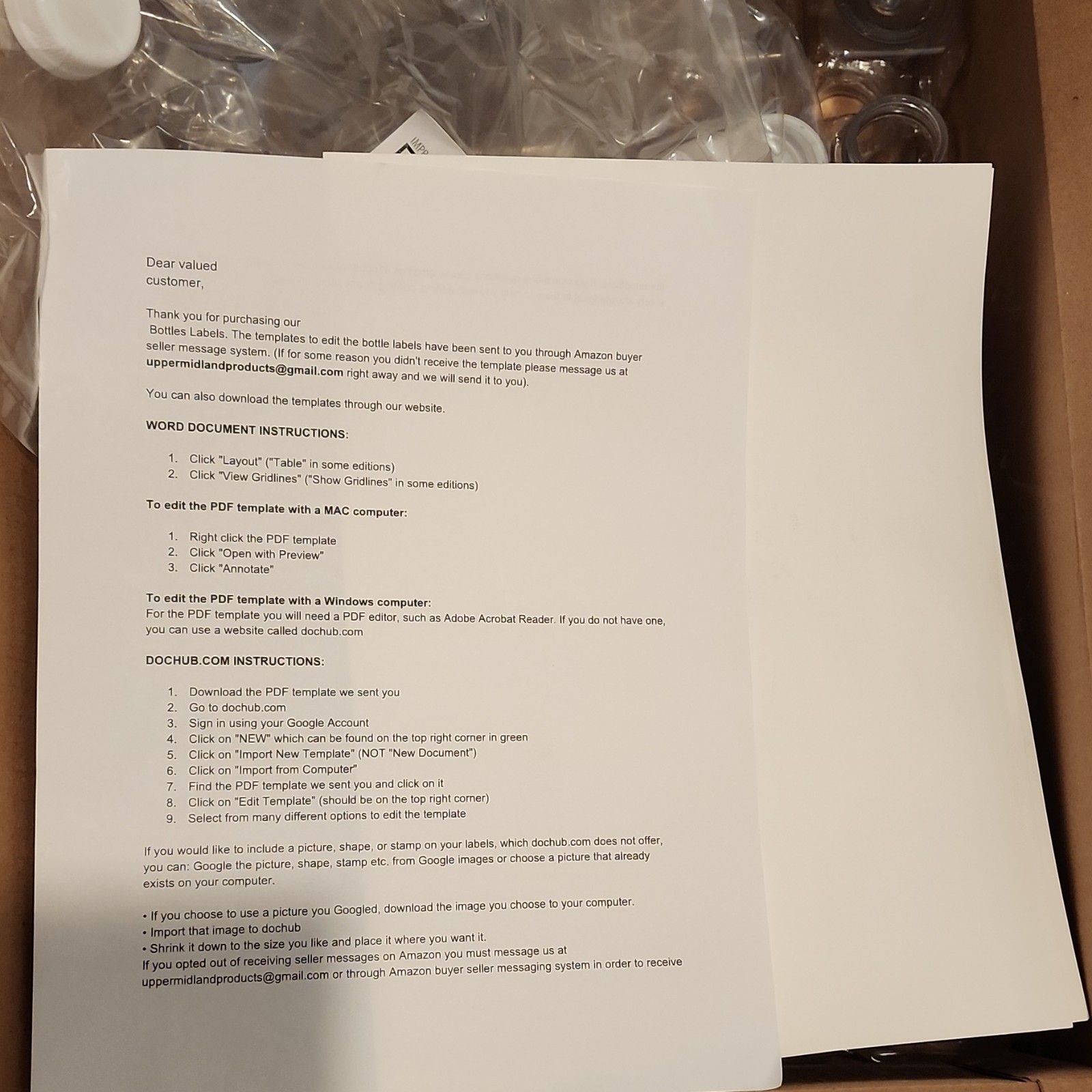 Upper Midland Products Clear Bottles Set w/ White Caps & Labels for Lab Use