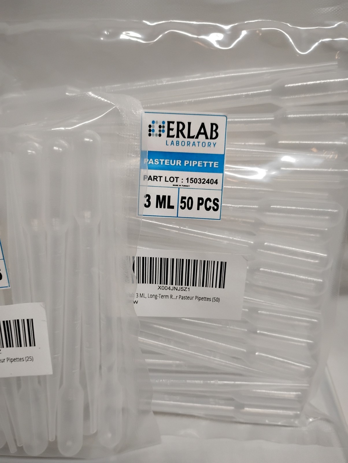 125ct Erlab Laboratory Pasteur Pipette 3ml Part# 15032404 Disposable Plastic