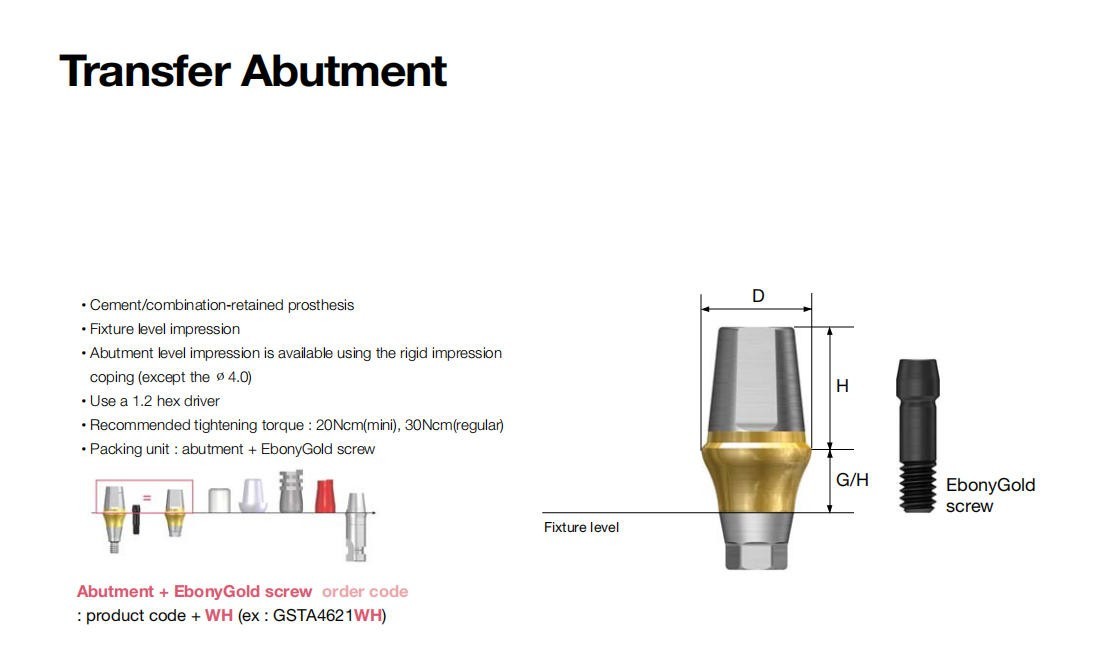 Dental Straight Transfer Abutment Mini & Regular Titanium Implant Internal Hex