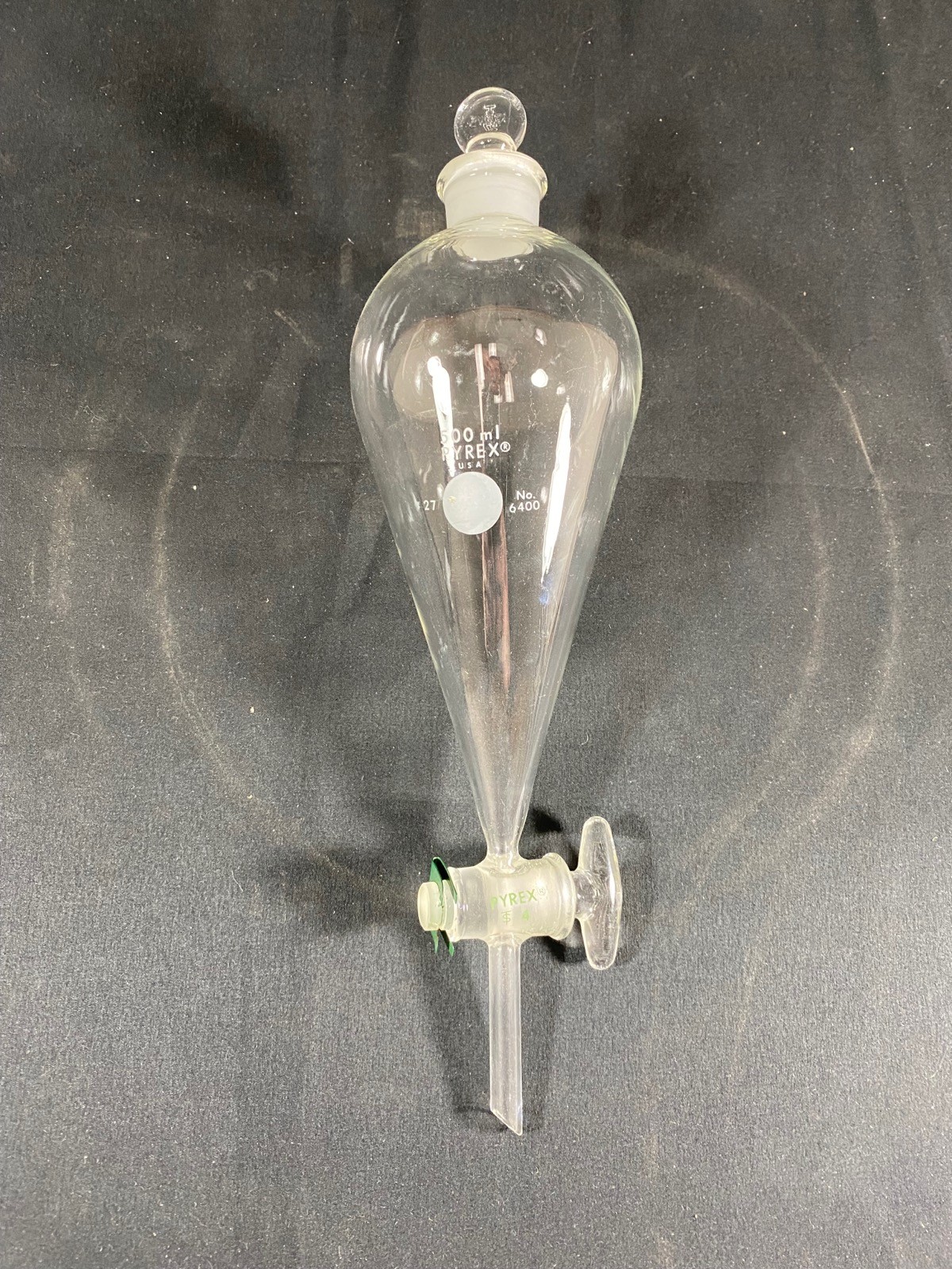 PYREX Glass 500mL Squibb #27 Stopper 4mm Stopcock Separatory Funnel 6400-500