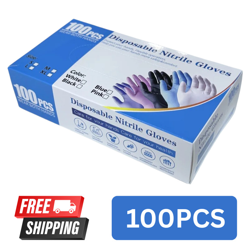 100PCS Nitrile Disposable Exam Gloves Medical Latex Powder Free Food Safe S-XL .
