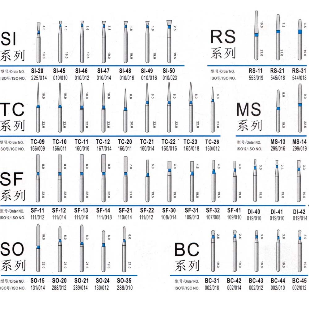 200Pcs/20Packs Dental Diamond Burs FG 1.60mm for High Speed Handpiece 214types
