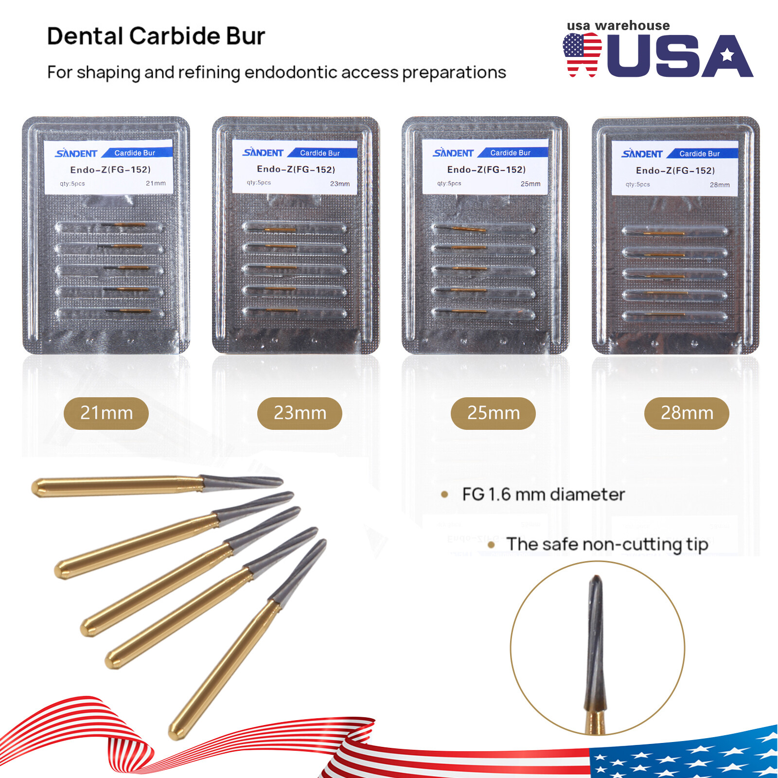 Dental Drill Carbide Tungsten Steel Finishing FG ENDO-Z Burs 21/23/25/28MM OR