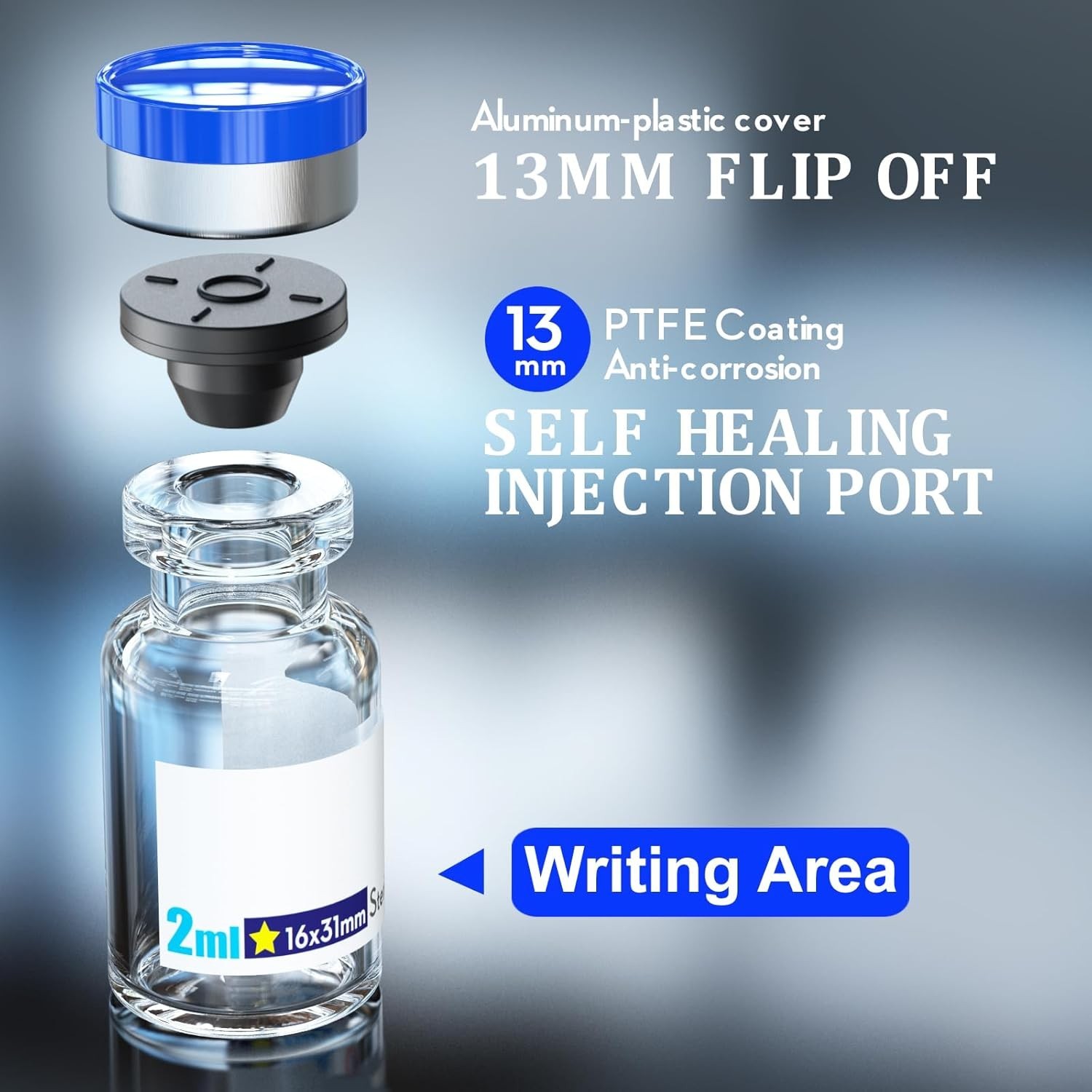 Ks-Tek Sterile Empty Vials with Self Healing Injection Port,with Aluminum Pla…