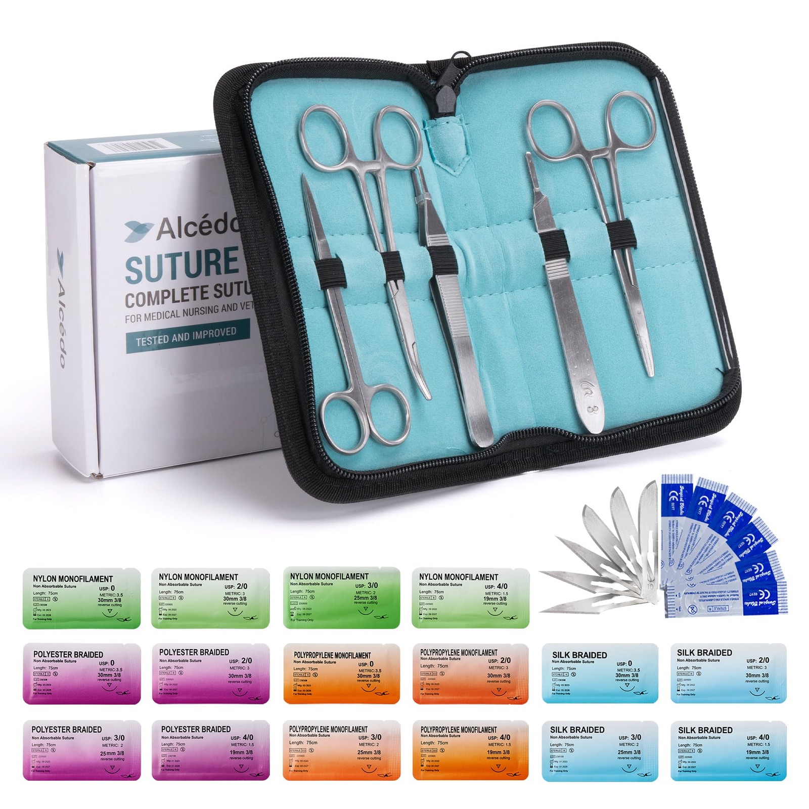 Sterile Sutures Thread & with Tools , First Aid Field Emergency Supplies, 16 …