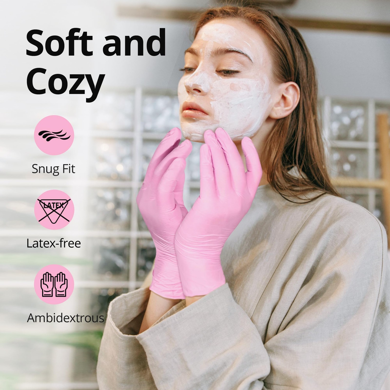 SwiftGrip Nitrile Exam Gloves, Latex~Free, Pink, Powder~Free, XL, 50ct