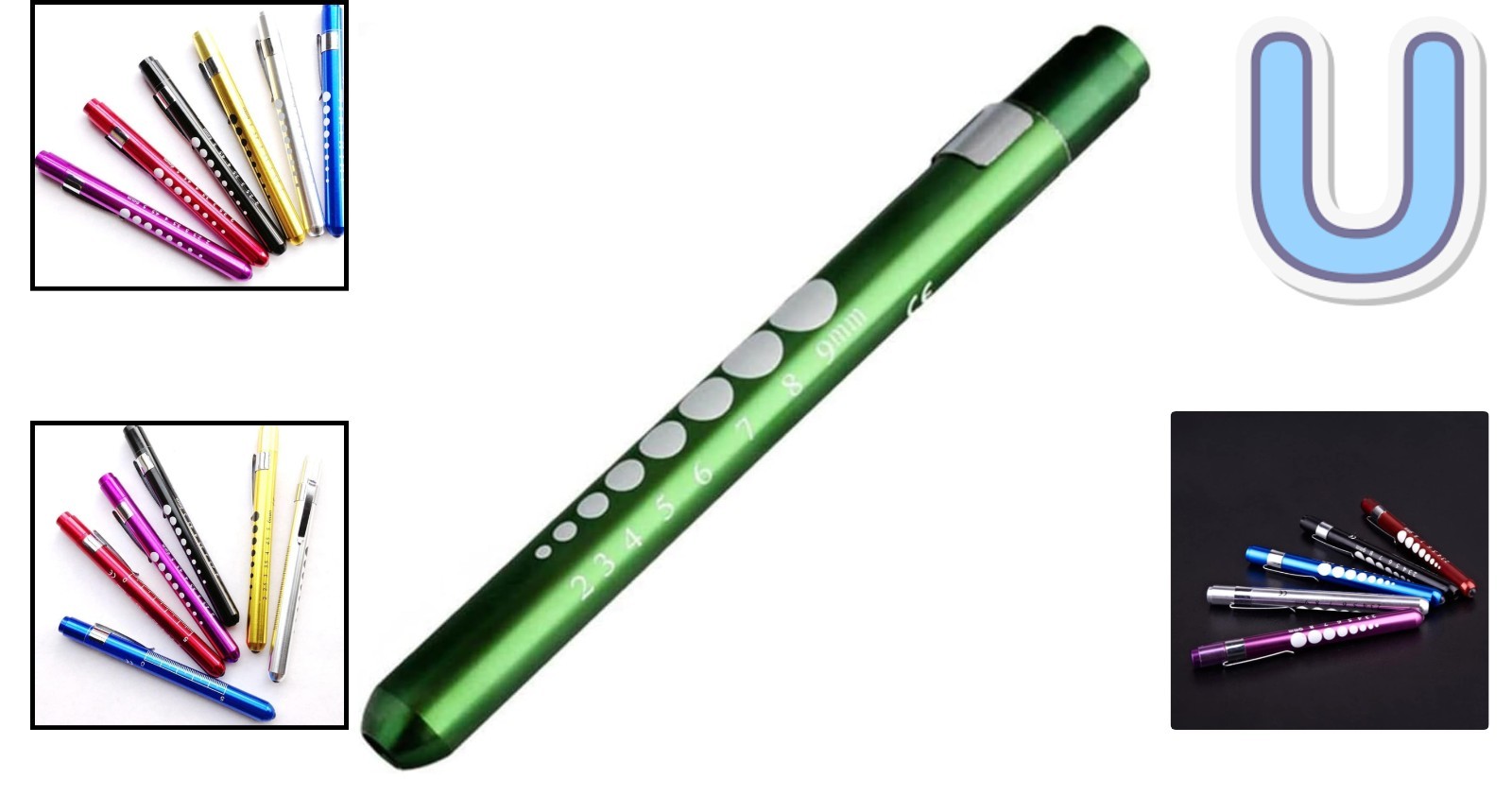 Professional Green LED Penlight with Pupil Gauge for Nurses & Doctors – Compact