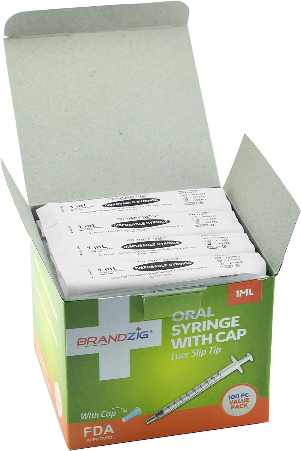 1Ml Syringe with Cap (100 Pack) | Oral Dispenser without Needle, Luer Slip Ti…