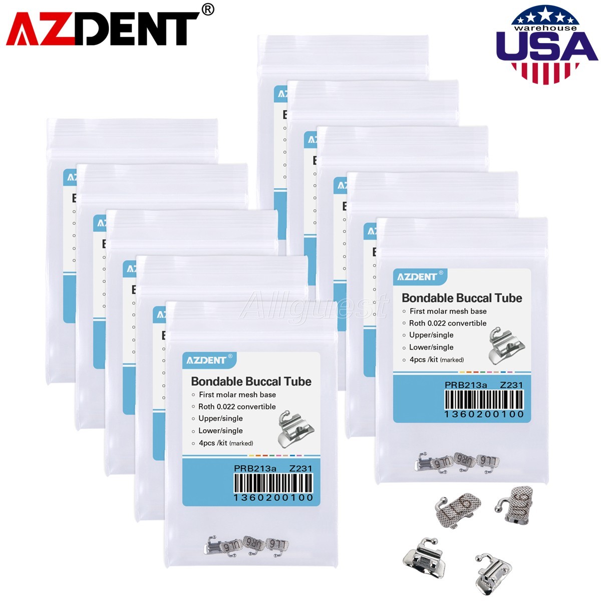 10X Dental Orthodontic Buccal Tubes 1st Molar Roth 022 Tube Convertible AZDENT