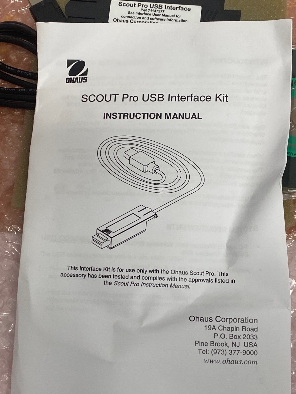 New OHAUS Scout Pro III Balance USB Interface Cable Kit 71147377