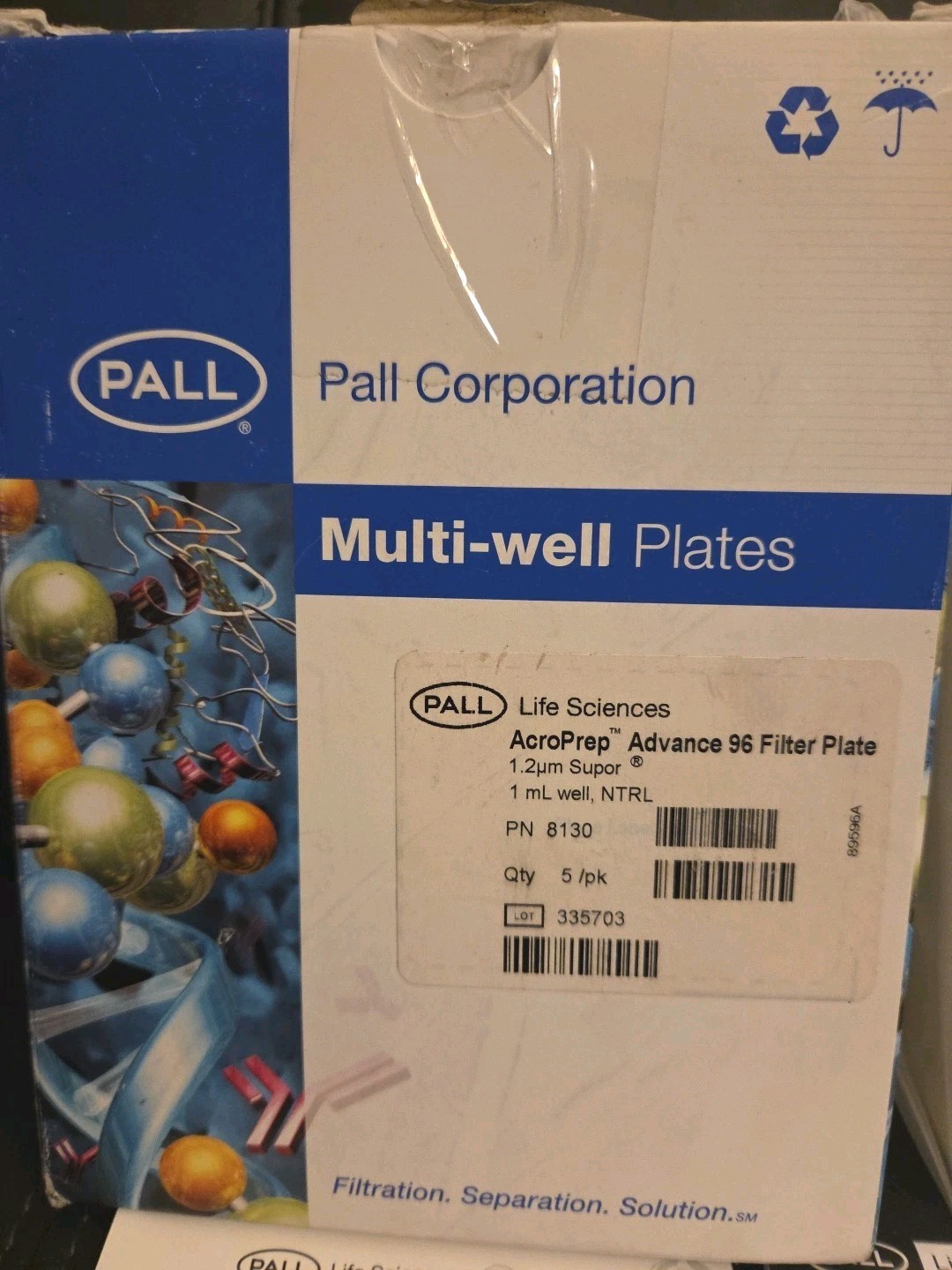 Pall Life Sciences PN 8130 AcroPrep Advance 96 Filter Plate 1.2 um 1mL Well 5PK