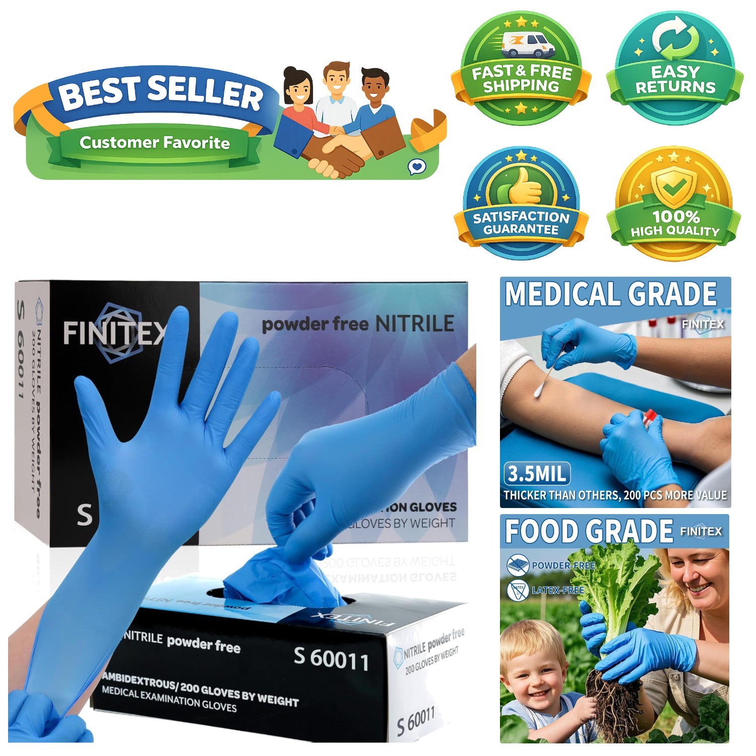 200-Count Blue Disposable Nitrile Gloves – Powder-Free, Latex-Free & Waterproof