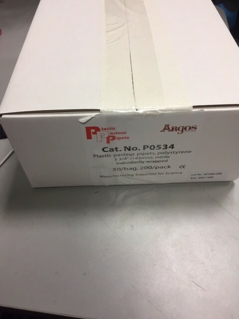 Argos Plastic Pasteur Pipet, polystyrene, Sterile, PK 200 P0534