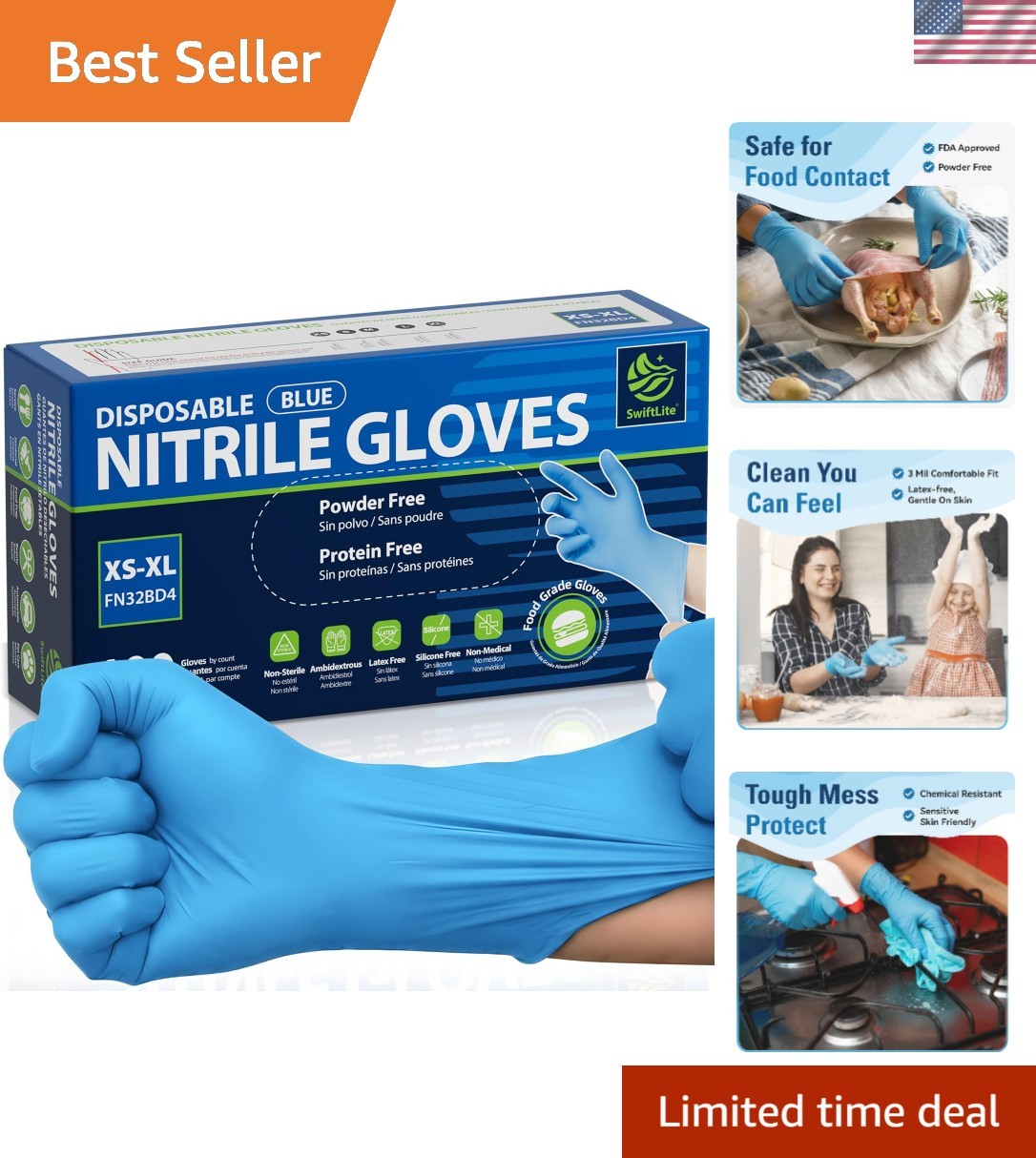 Durable 100 Count Food Grade Disposable Gloves – Waterproof & Chemical Resistant