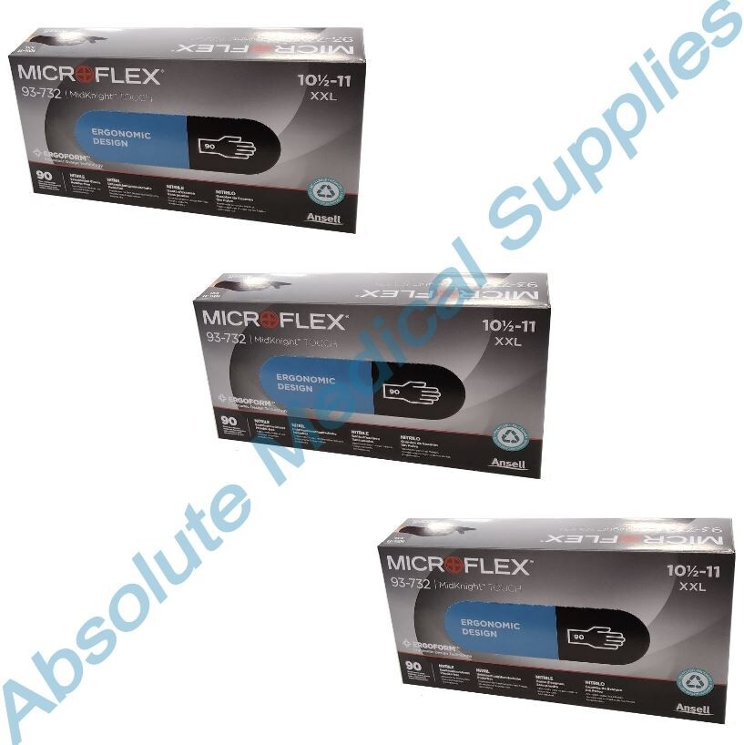 *300-Gloves* Microflex MidKnight Touch PF Exam Nitrile 10.5-11 XX-Large 93-732