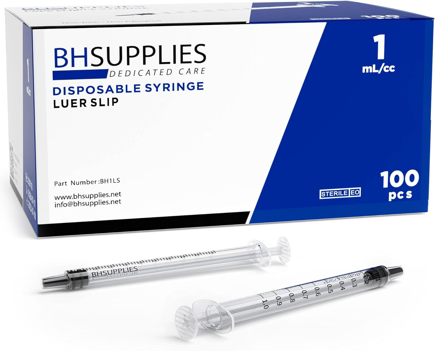 1Ml Luer Slip Tip Syringes (No Needle) – Sterile, Individually Wrapped – 100 Syr