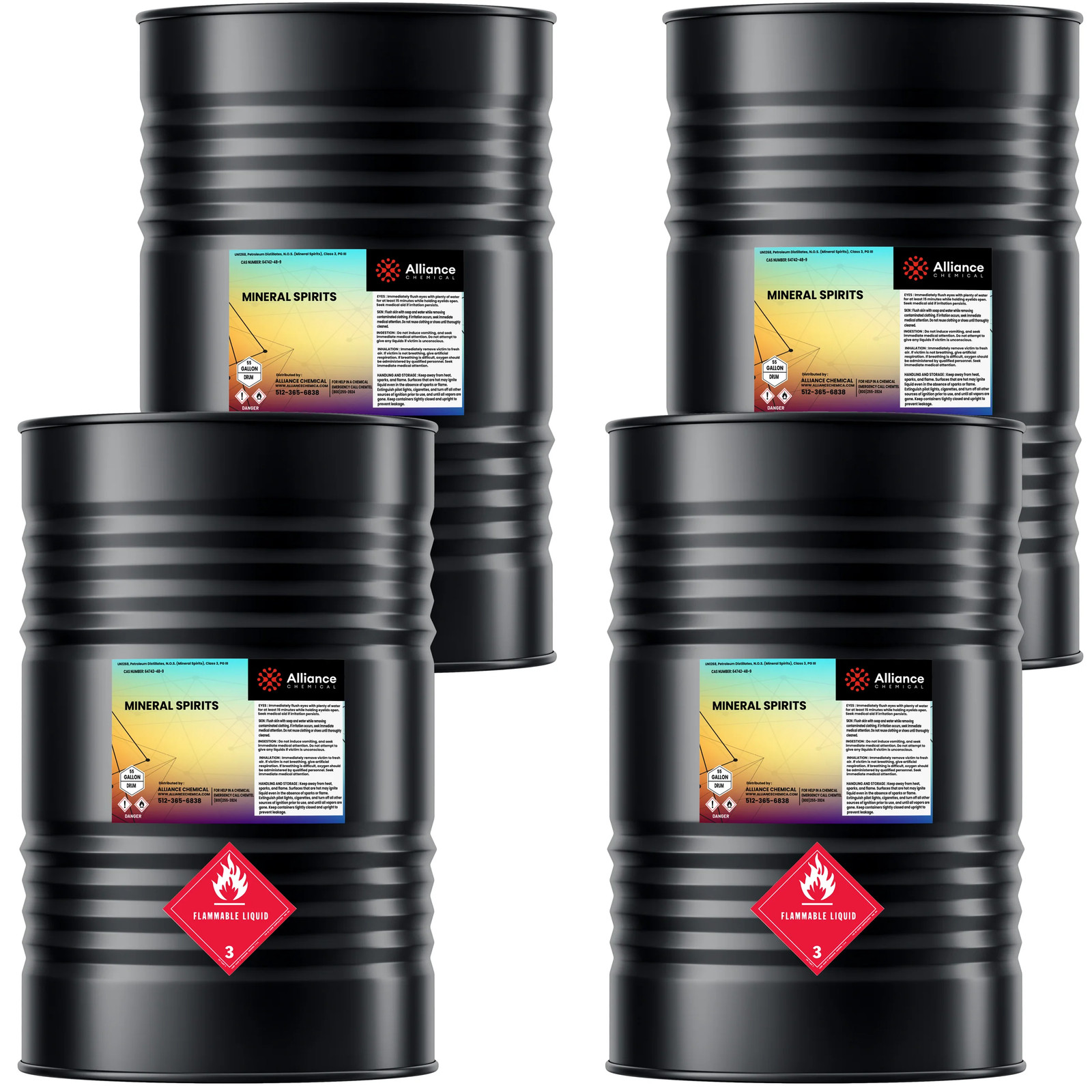 Mineral Spirits – Odorless Solvent & Thinner – 4 x 55 Gallon Drums