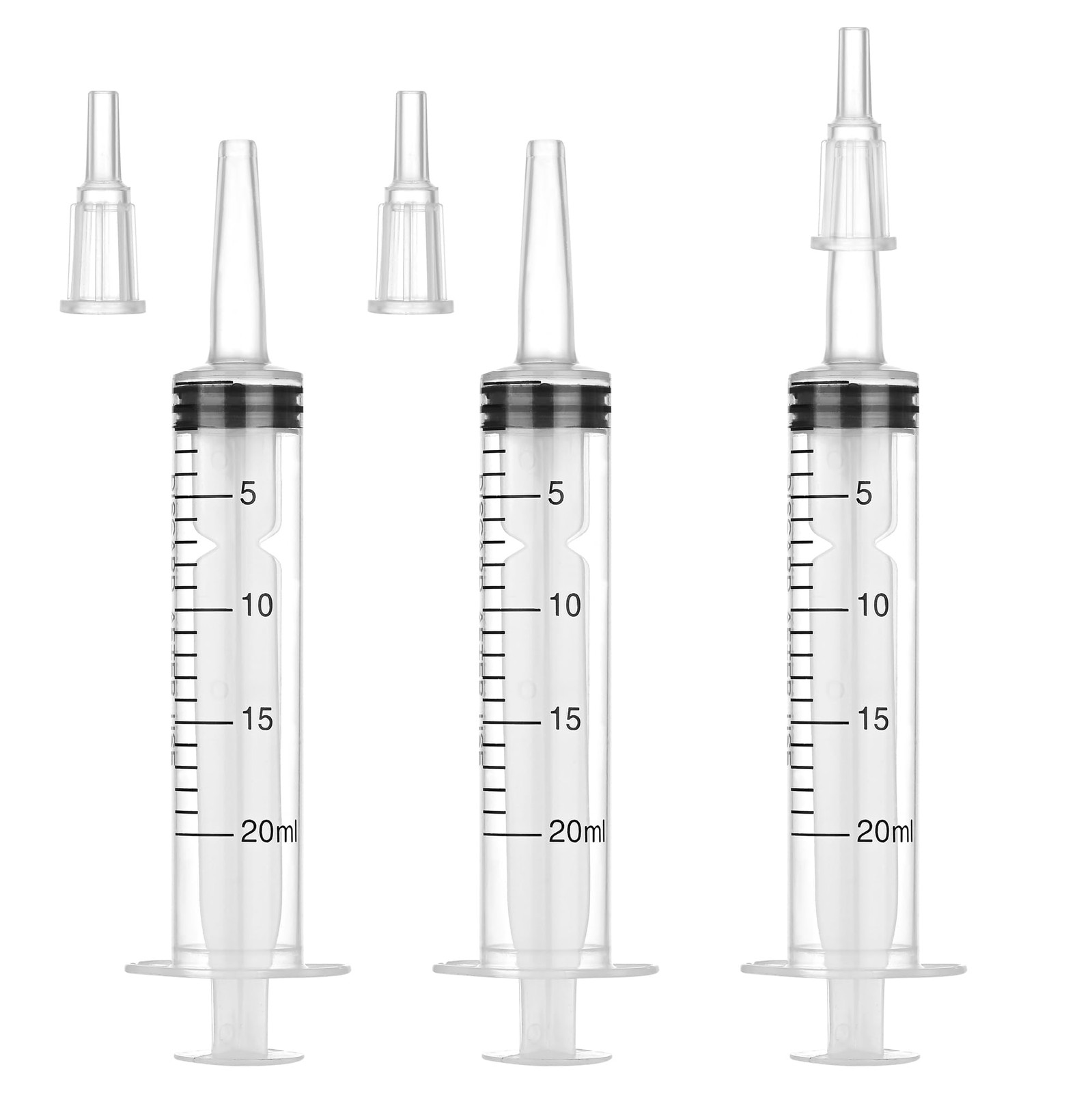 20mL Plastic Syringe for Liquid – 3 Pack Large Syringes with Adapter White