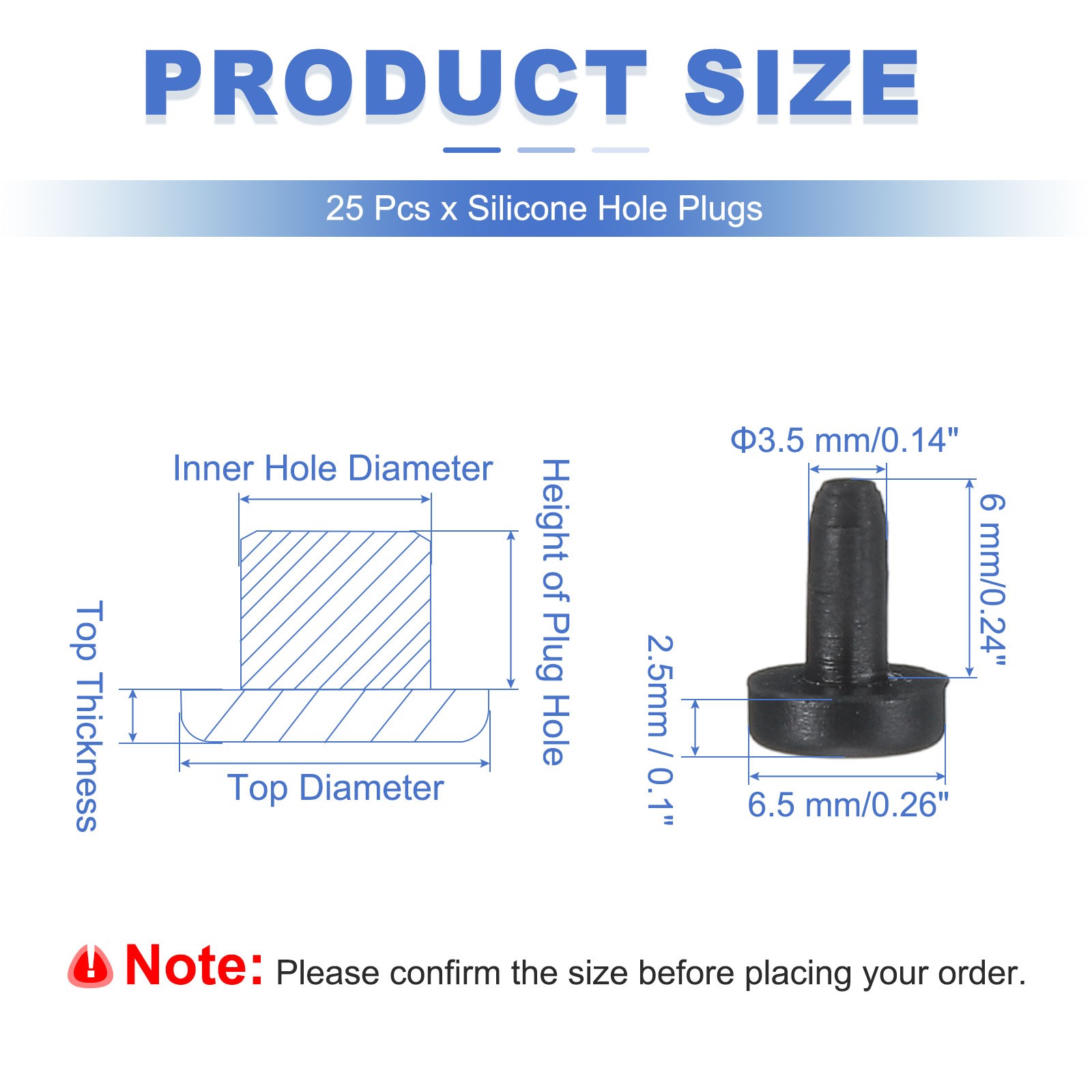 25Pcs T Shaped Solid Silicone Stopper Dia 3.5mm/0.14 Inch Rubber Hole Plugs,